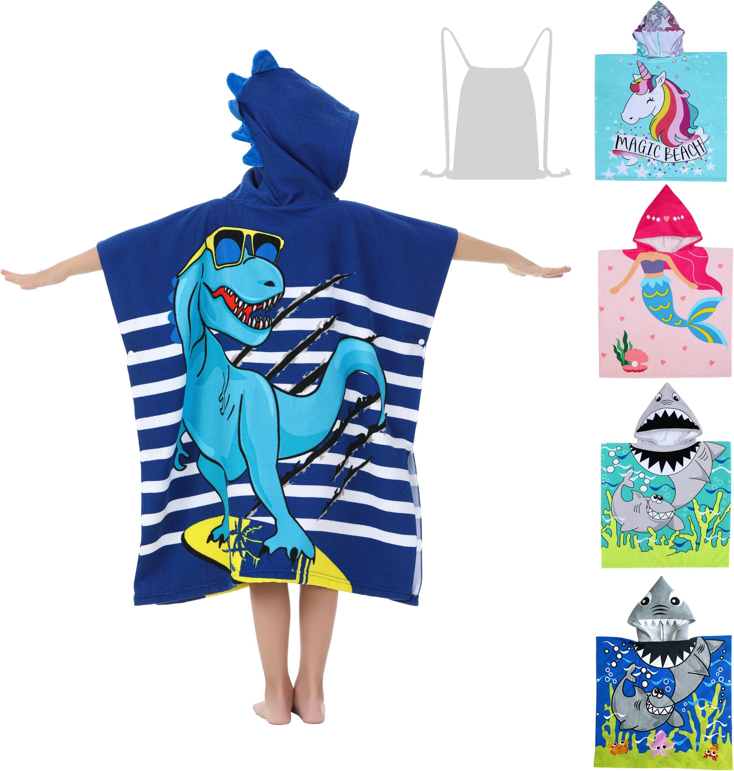 Dinosaur Beach Towel with Hood for 3-10 Years Boys and Girls Hooded Towels Bath Robe for Kids