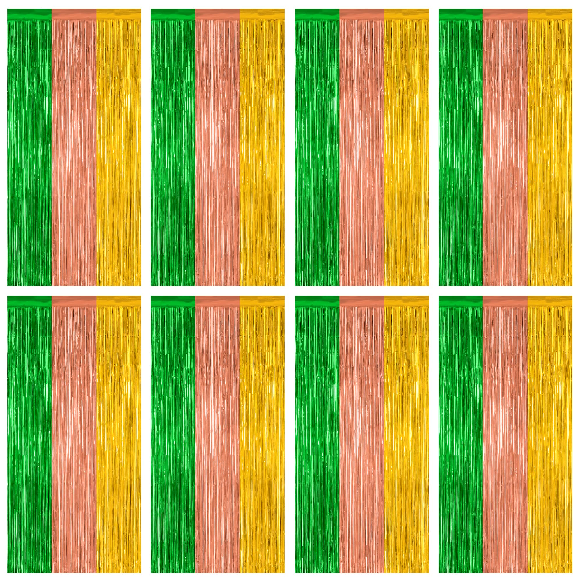 12 Pack Hawaiian Party Decorations, 3.28 FT x 7.05 FT Luau Party Decorations, Green Brown Yellow Backdrop Fringe Curtains Foil Streamer, Metallic Summer Decor Photo Booth Props