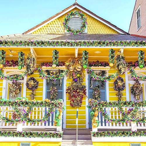 Miniatura 6 de 5 guirnaldas de oropel metálicas brillantes mixtas  morado, verde, dorado  32.8 pies para Mardi Gras, Navidad, fiestas de carnaval