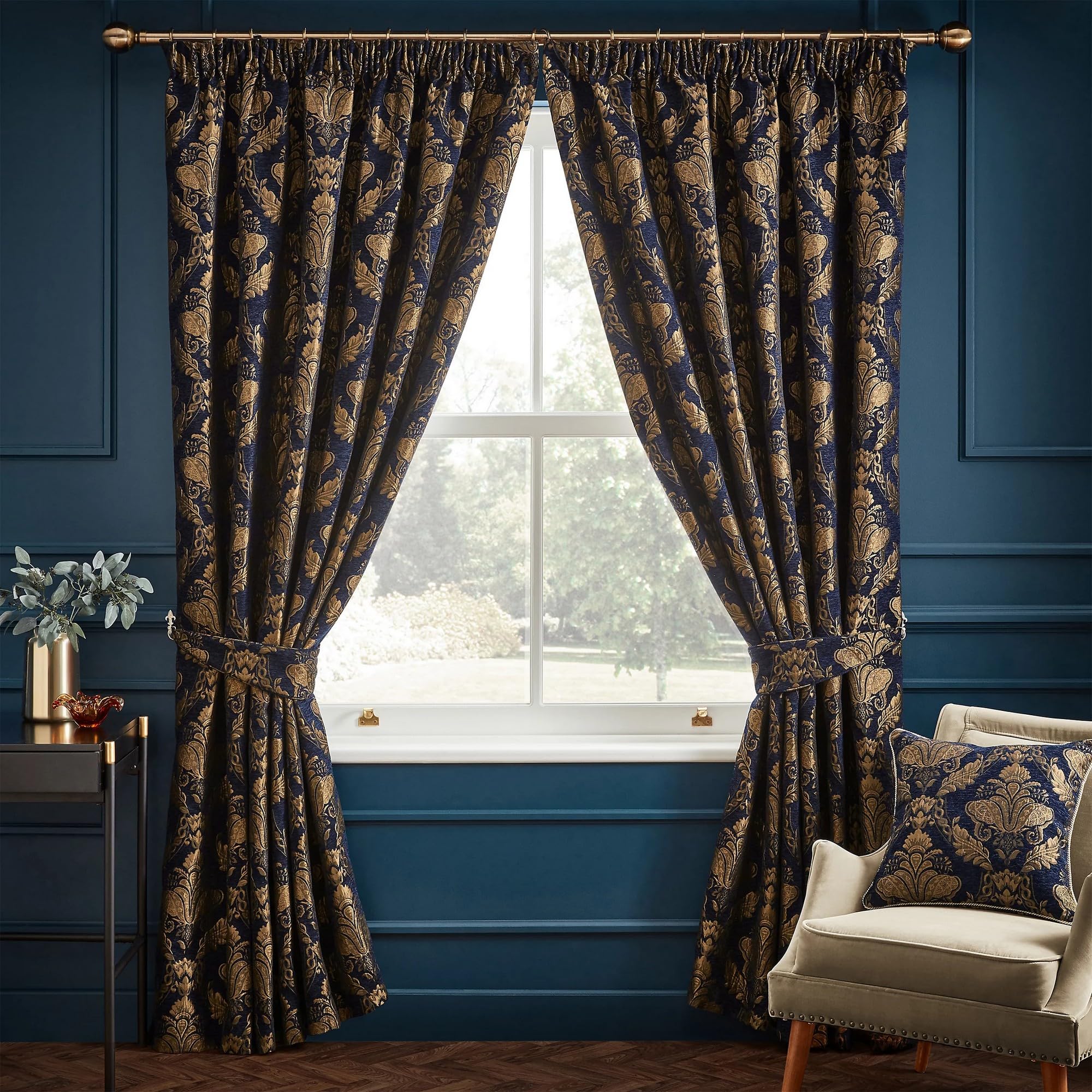 Paoletti Shiraz Pencil Pleat Curtains,Navy,168 x 229cm โ image 1