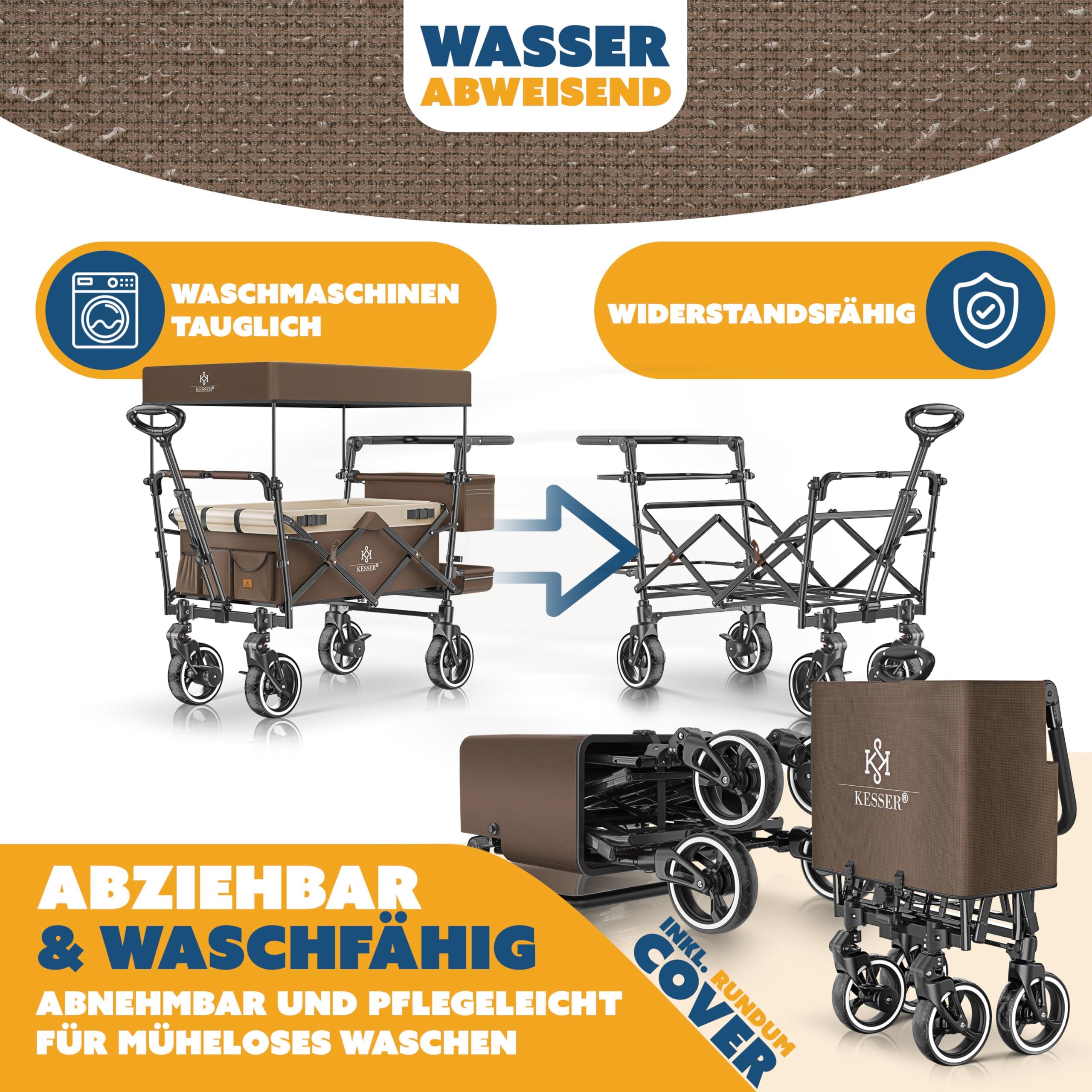 KESSER GTS-9100 - Carrello pieghevole con tetto, portata fino a 150 kg, con ruote in gomma dura e freni di stazionamento anteriore/posteriore, con serratura, copertura, intemperie e protezione da