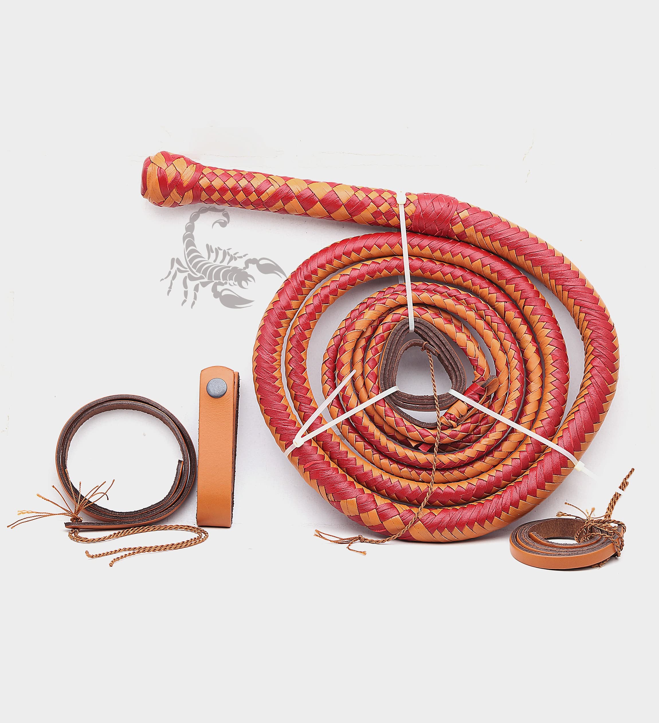 Scorpions Bull Whip 12 Feet, 14 Feet, 16 Feet 12 Strands Real & Genuine Cow Hide Leather Equestrian Handmade Bullwhip Leather Belly & Leather Bolster Inside (Length Available 04 Feet to 16 Feet) (14)