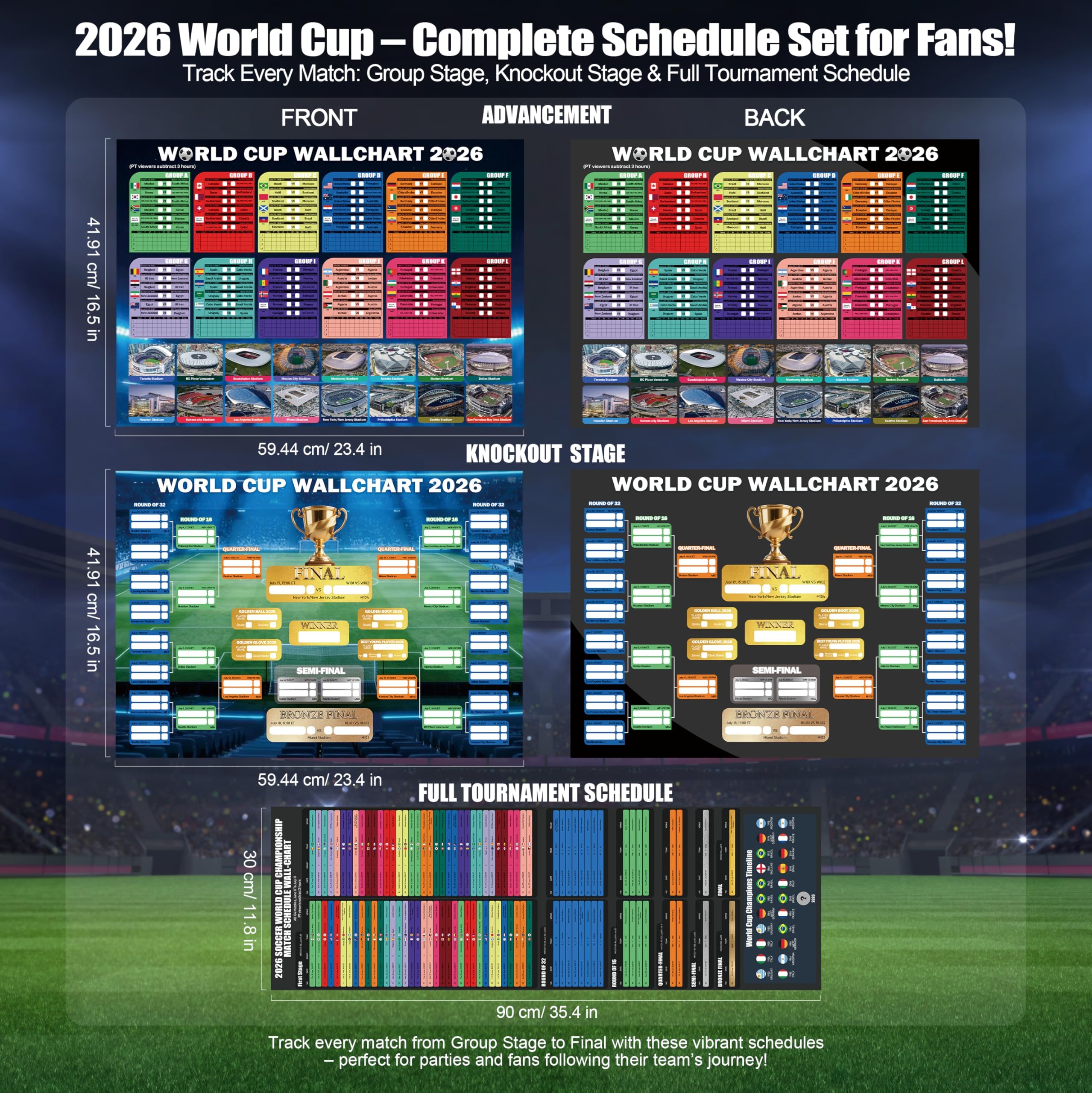 Kaitiaki 2026 World Cup Schedule Poster Set, Soccer Match Wall