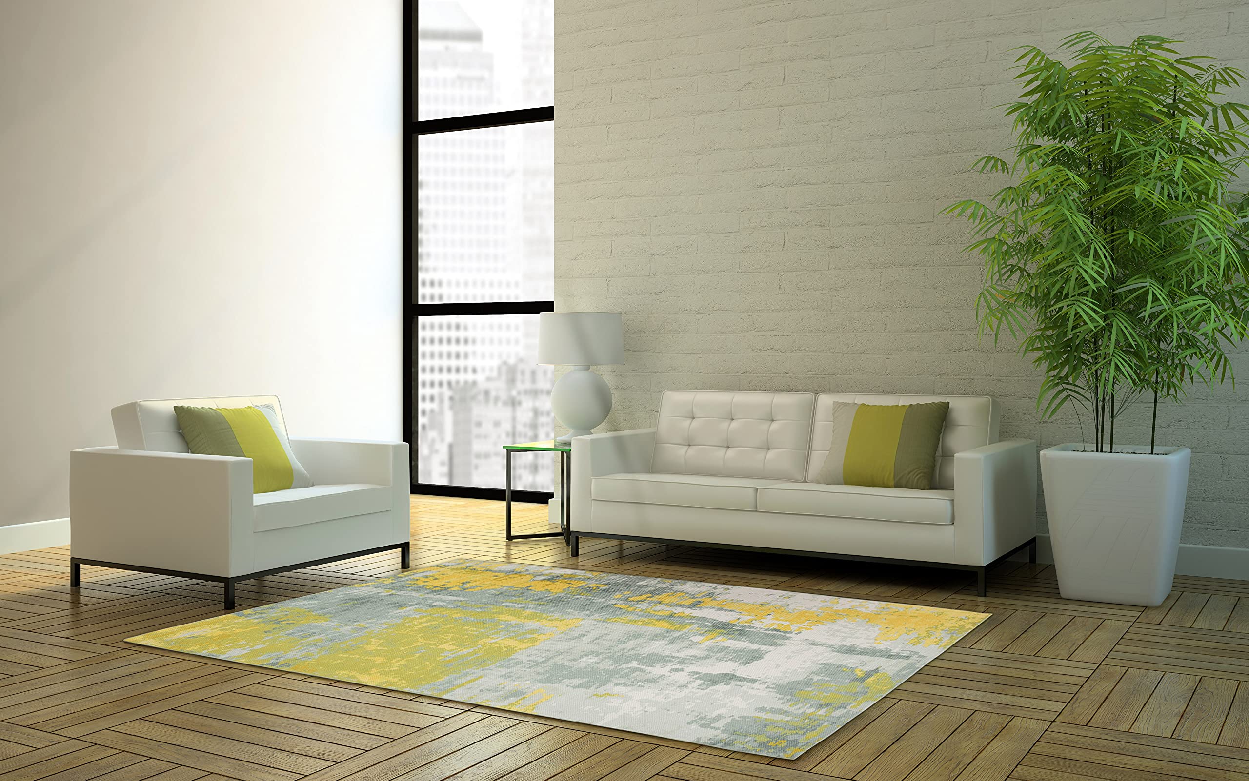 CARPETLIVE.com Printed Carpets for Living Room Home Floor Rug Ideal for Bedroom, Hall Kids and Drawing Room (Yellow Grey, 3x5 Feet)