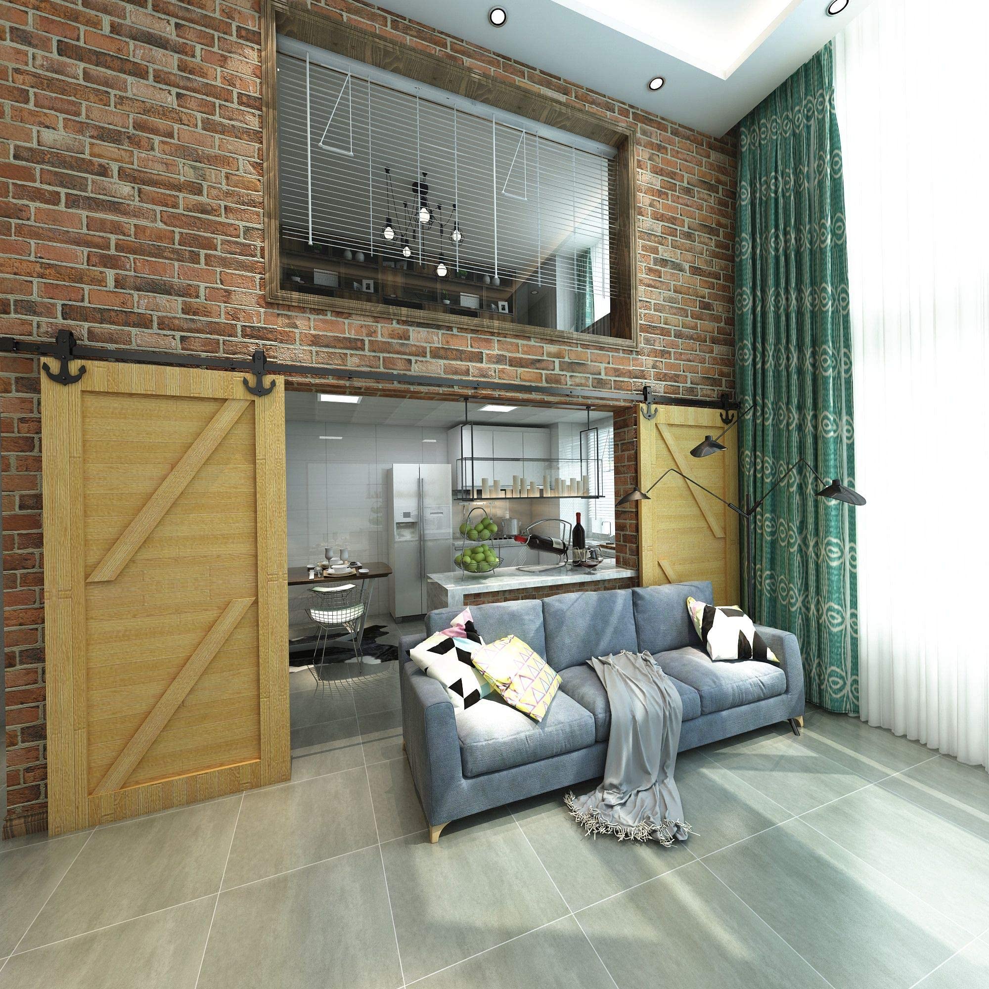 Homacer 5-in-1 Design Solid Natural Pine Wood Barn Door, 46in Wide 80in High, Unfinished and Unassembled, with Pre-drilled Holes for Easy Assemble and Pre-routed Floor Guide Groove, Interior Only - 3