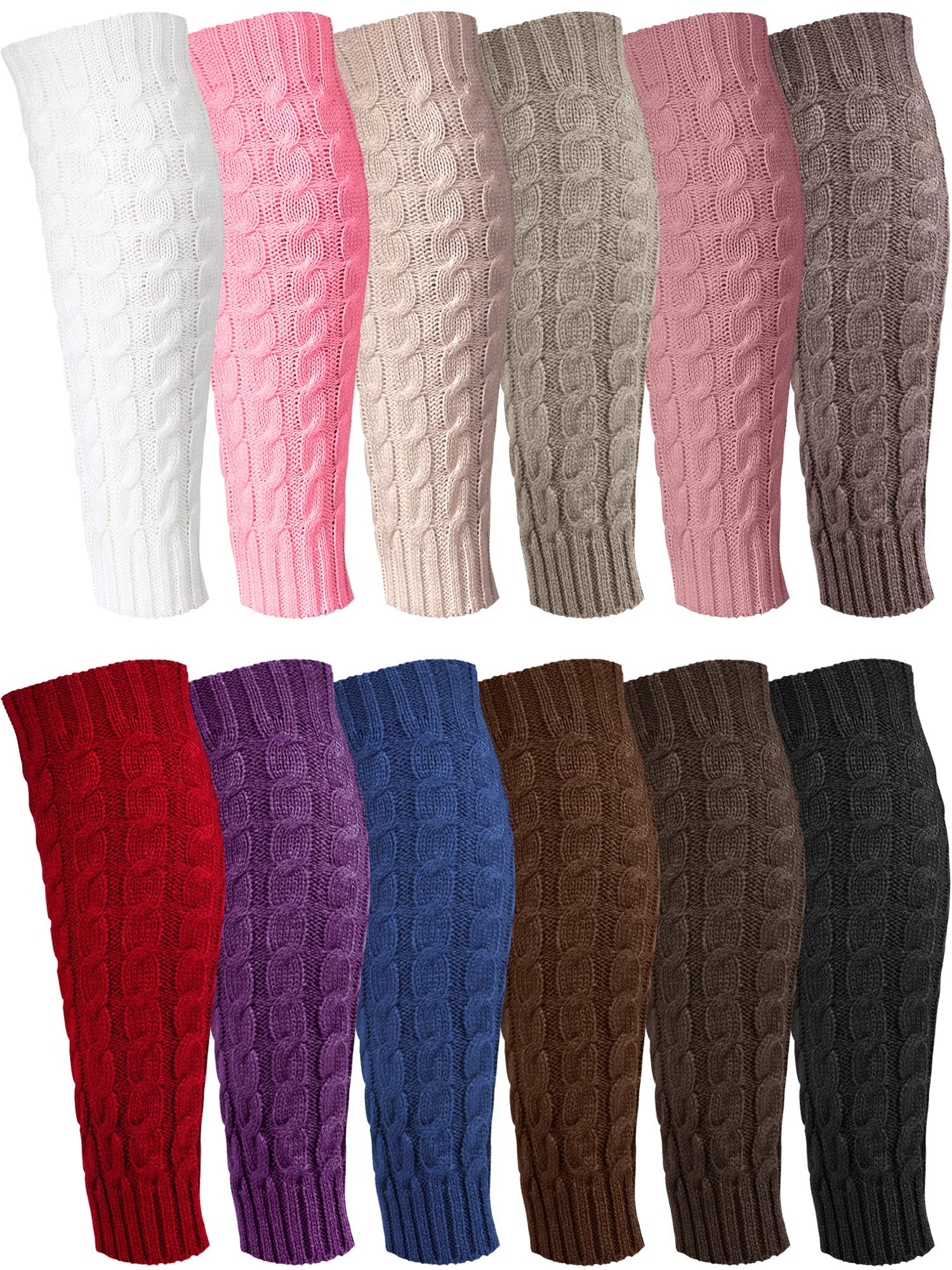 Geyoga 12 Pairs Women Leg Warmers Winter Knee High Leg Warmers Plus Size Knit Boot Socks for 80s Party Sports Yoga Dance