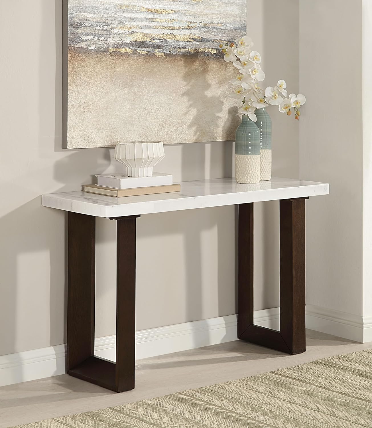 Edwyn White Marble Top Sofa Table & Coffee Table Combo - Legs - Modern Design