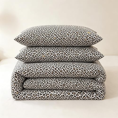KAREVER Leopard Print Comforter Full Cotton Black White Cheetah Bedding Set Animal Lepard Print Bedding Blanket Full