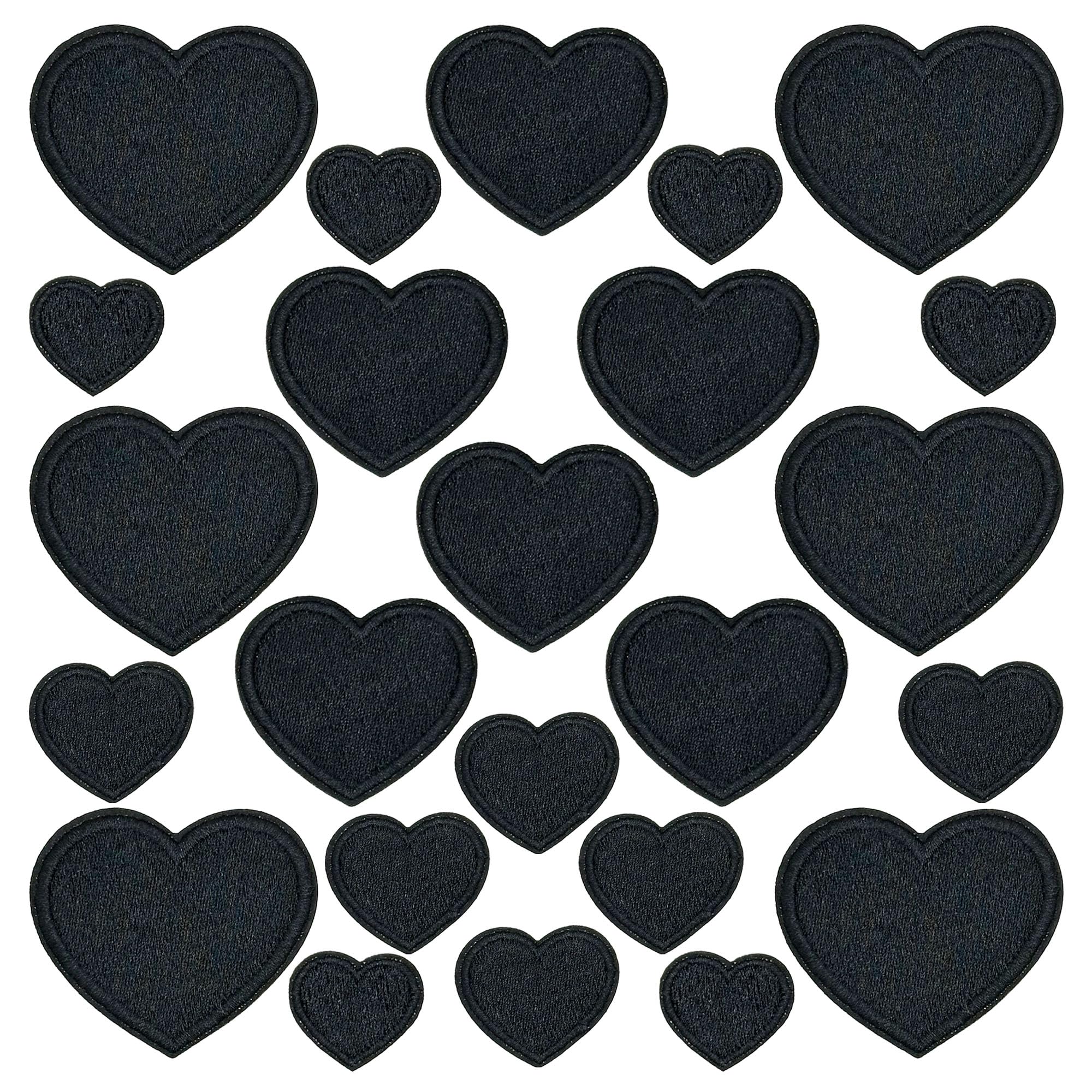Attuslla Heart Shaped Iron on Patches, Embroidered Sew on Love Applique Patches for Clothing Repair and Decoration, Black
