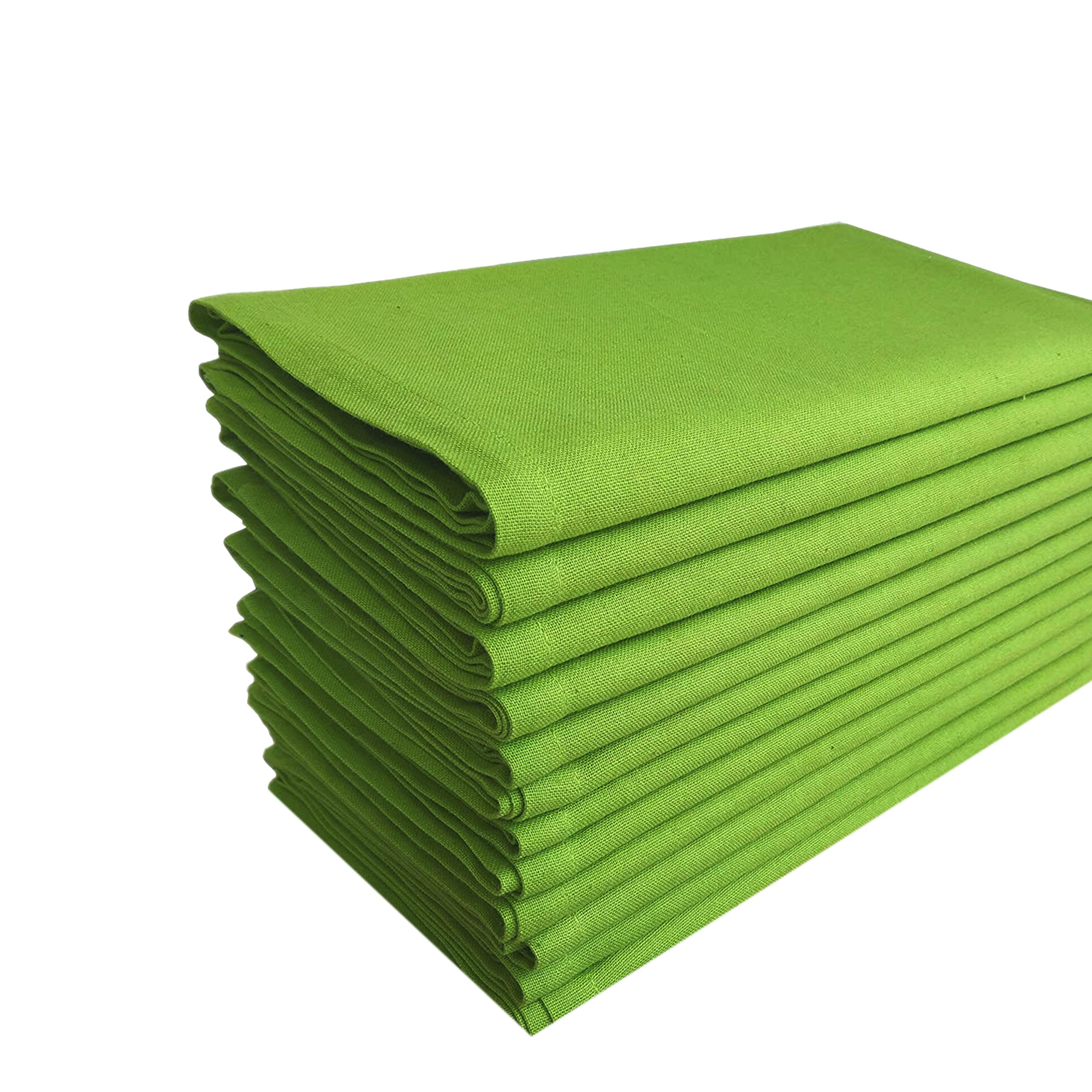 Pack of 12,100% Natural Cotton,20" x 20" Square, Oversized Lime Green Colored Solid Dinner Napkin with selvedge fold