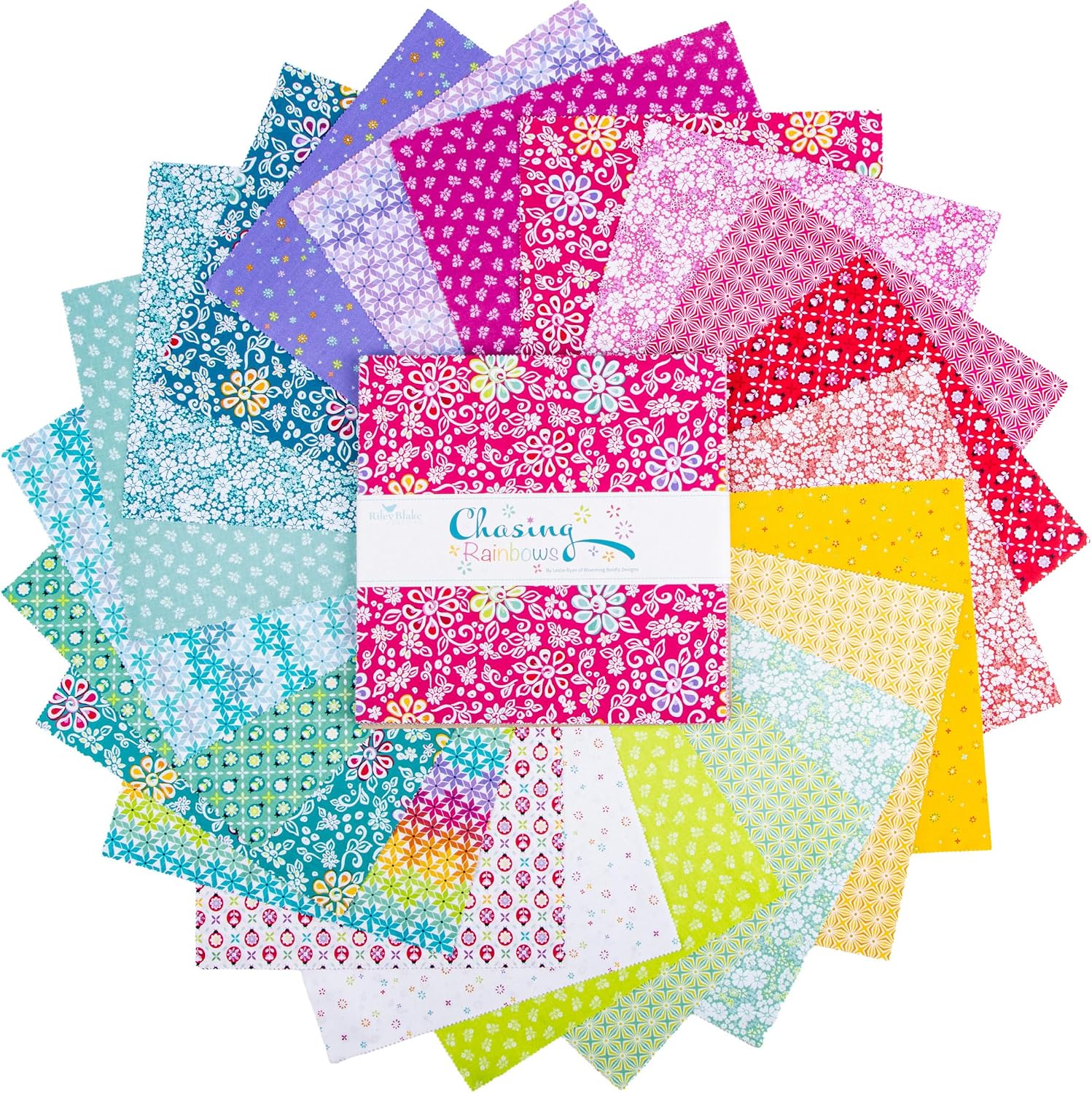 Blooming Boldly Designs Chasing Rainbows 42 10-inch Squares Layer Cake Riley Blake 10-18010-42
