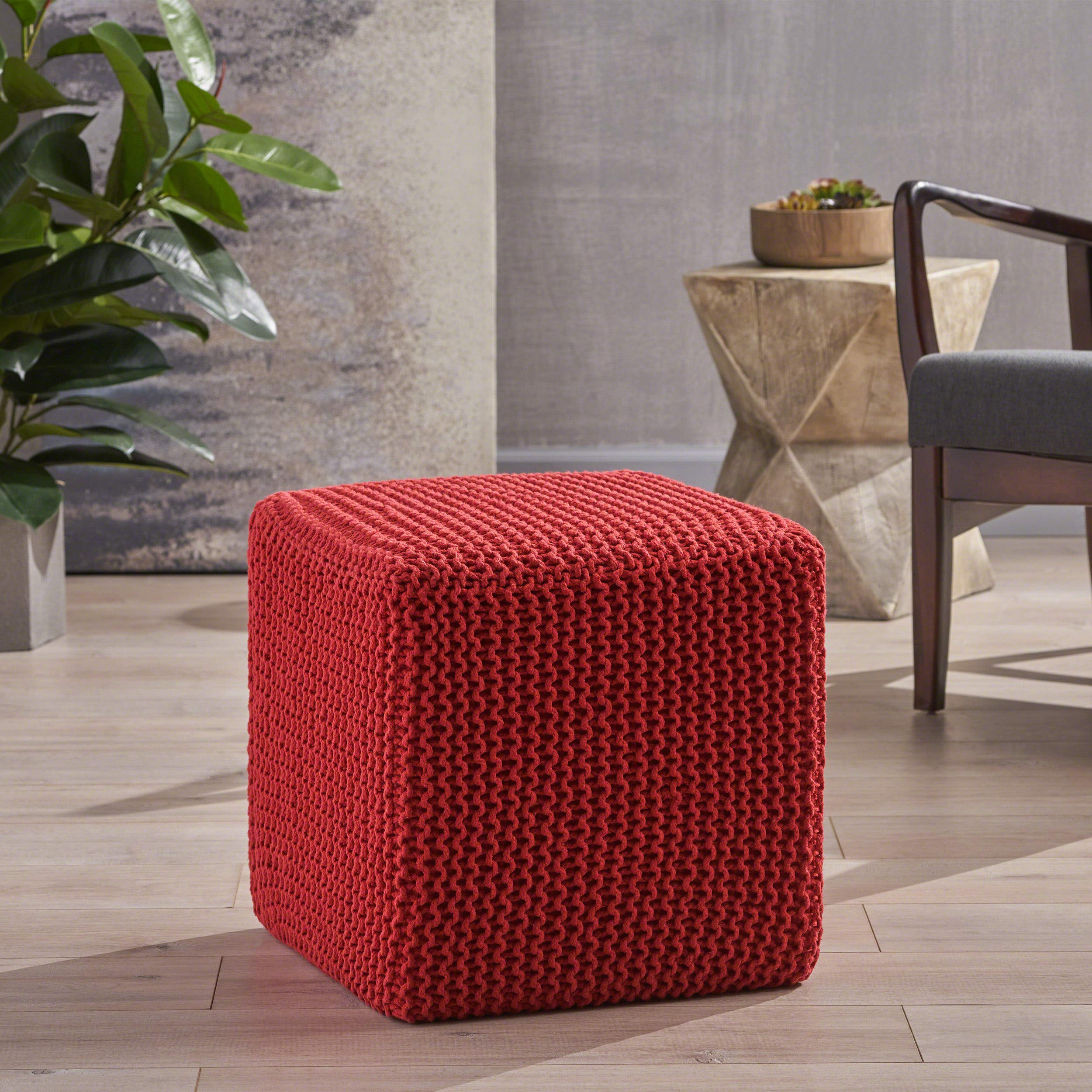 Scott Knitted Foot Stool, Gray, Red