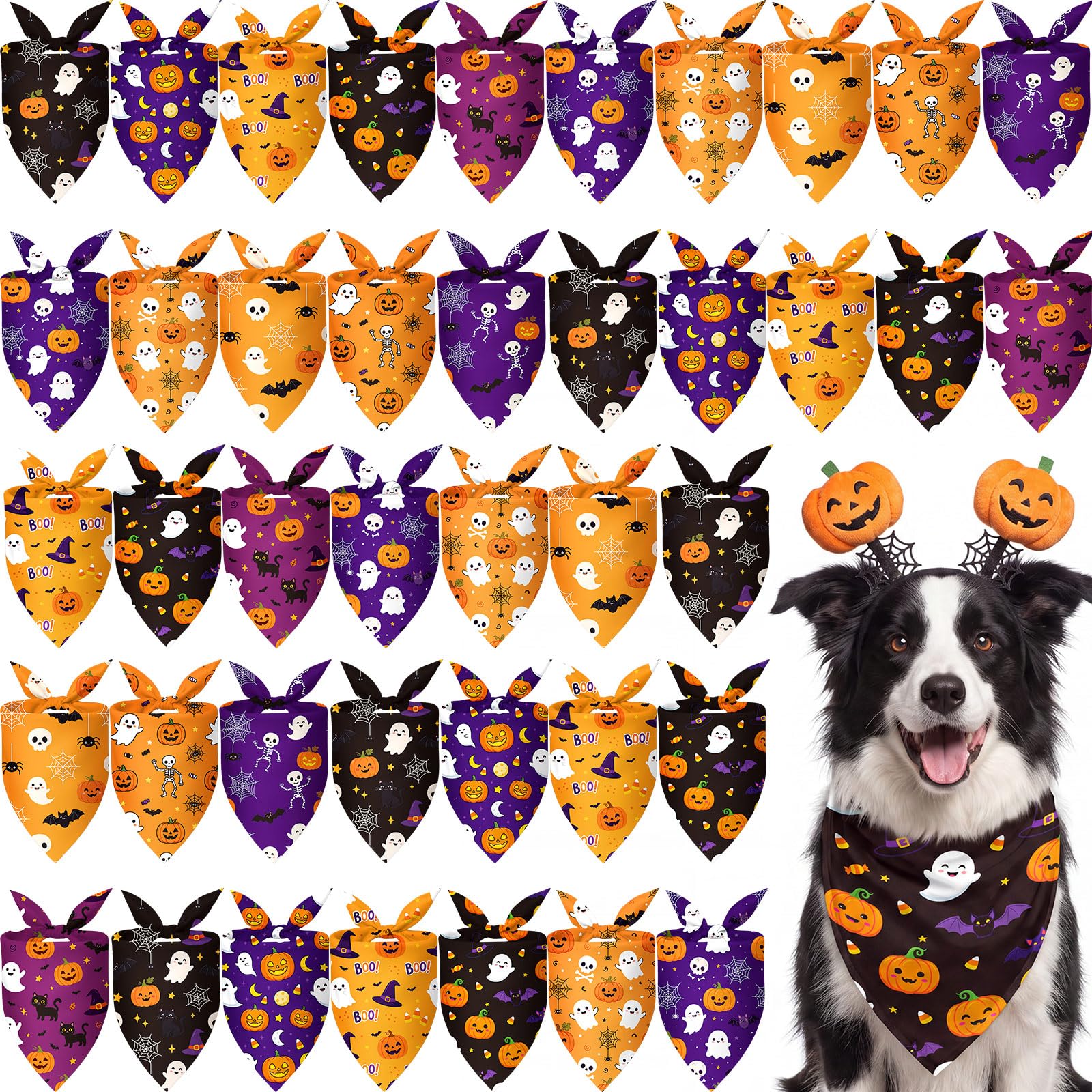 Weewooday 50 Pcs Halloween Dog Bandanas Bulk for Charm Medium Pets