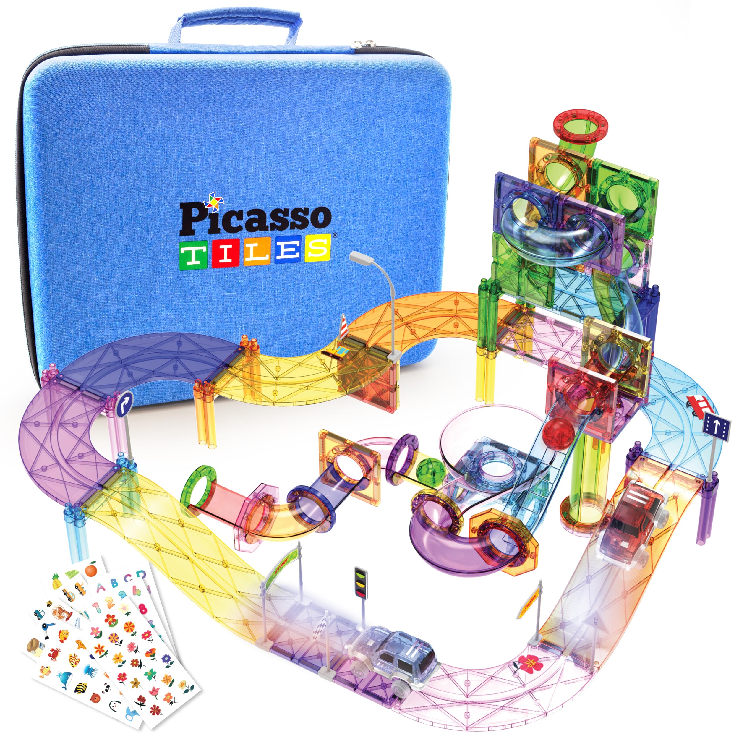 131PC Magnetic Tiles, Marble Run, Race Track Building Toy Set