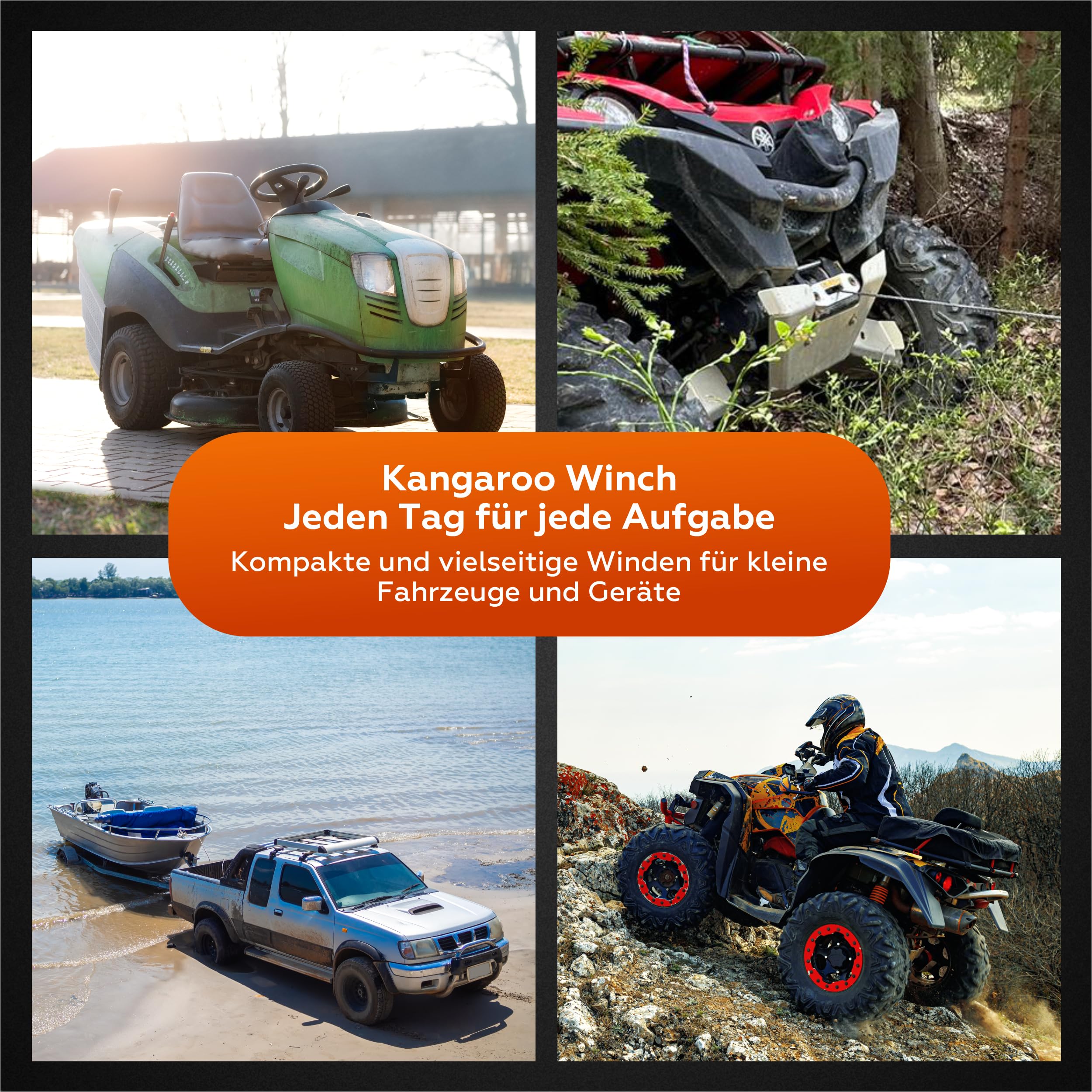 Elektrische Seilwinde 12V - 2000 LBS / 906 kg Zugkraft - Ideal für ATV, Quad und Offroad Einsätze - Robuste Konstruktion - Inklusive Stahlseil und Praktischer Kabelfernbedienung (K2000)