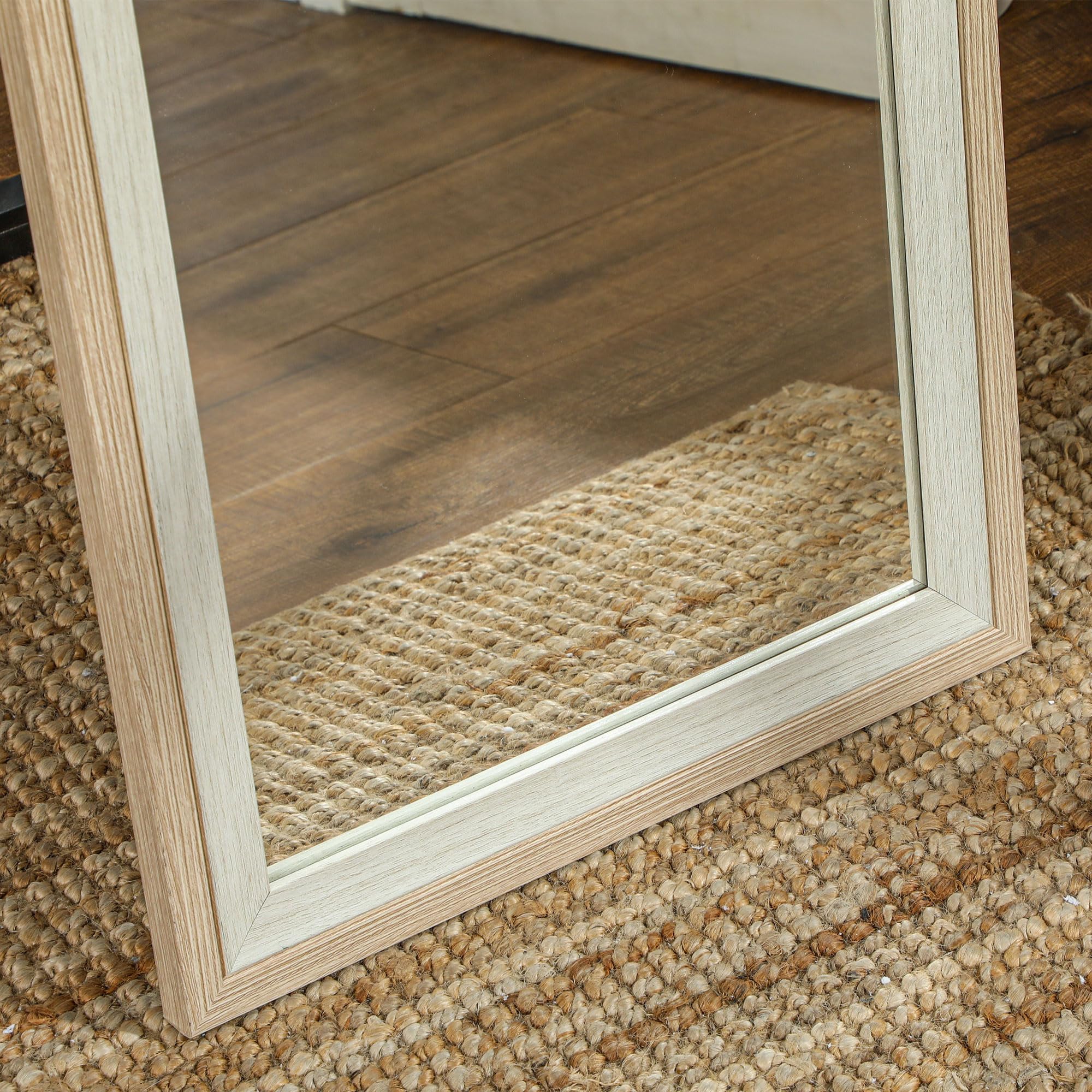 HOMCOM Specchio da Terra Moderno a Figura Intera, Specchio da Parete e Autoportante Bicolore per Camera da Letto e Ingresso, 37x157 cm, Bianco e Legno