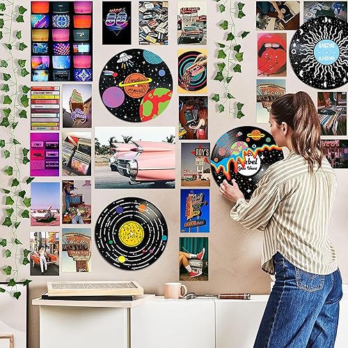 Miniatura 5 de HK Studio Decoración hippie, carteles para estética de habitación, decoración de discos, decoraciones de fiesta temática musical, 4 piezas de 12