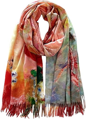 VENVSBEE Reversible Scarf Soft Large Shawl Wrap Blanket Double Sided Art Print Warm Pashmina Stoles Klimt Van Gogh Gifts