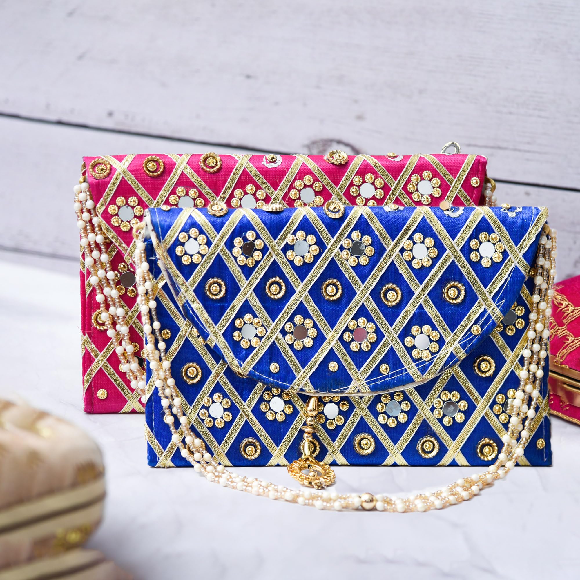 Kuber Industries Clutch Purse | Hand Purse | Ladies Hand Purse with Handle | Traditional Shagun Purse | Baby Shower Purse | Gifting Clutch Purse | Mirror Check Purse | Pack of 2 | Multicolor (B0CSCT23VJ) Amazon Price History, Amazon Price Tracker