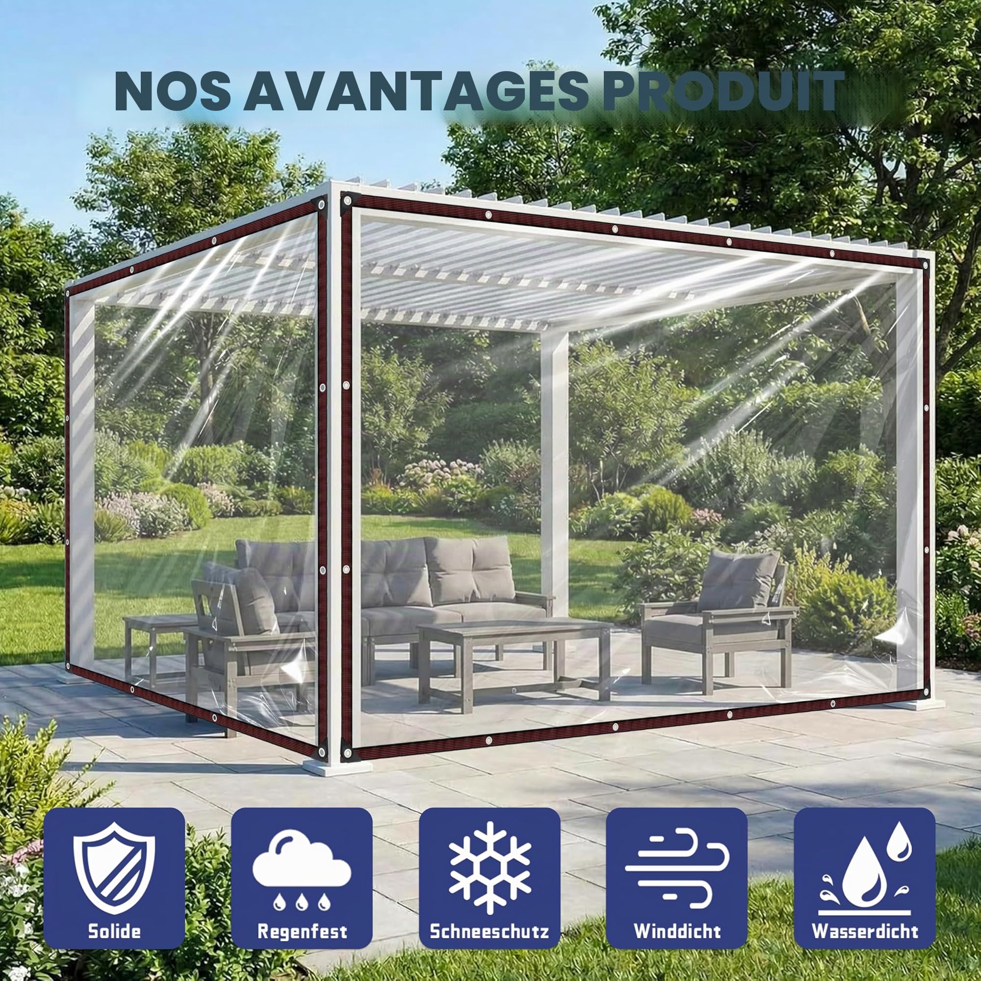 QOFLY 4X4M Bache De Protection Transparente Exterieur BâChe ImperméAble Jardin Transparente avec Oeillets Bache Remorque Haute Densité Bache Plastique pour Toiture