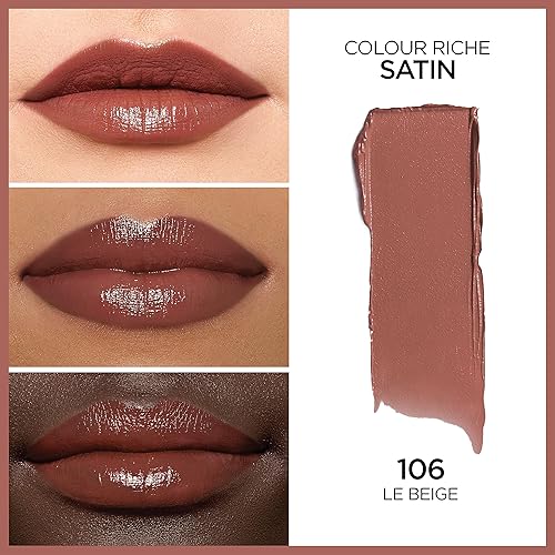 Vista 148 de L'Oreal Paris Colour Riche - Lápiz labial satinado para labios hidratados, maquillaje de labios con aceite de argán y vitamina E, vale la pena, 0.13