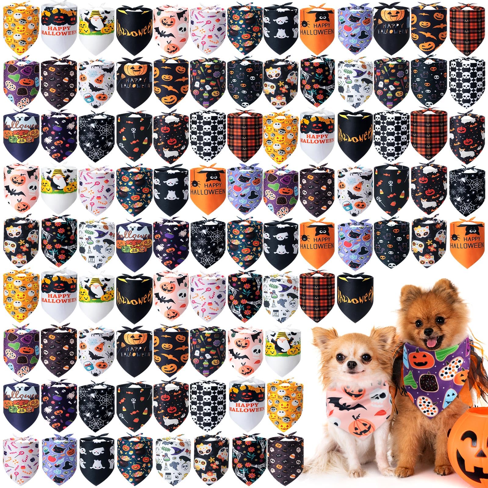54 Stück Halloween Hund Bandanas, Halloween Dreieck Hund Schals Lätzchen Verstellbar Weich Urlaub Haustier Dreieck Schal Zubehör für kleine mittelgroße Hunde Welpen Katzen Haustiere