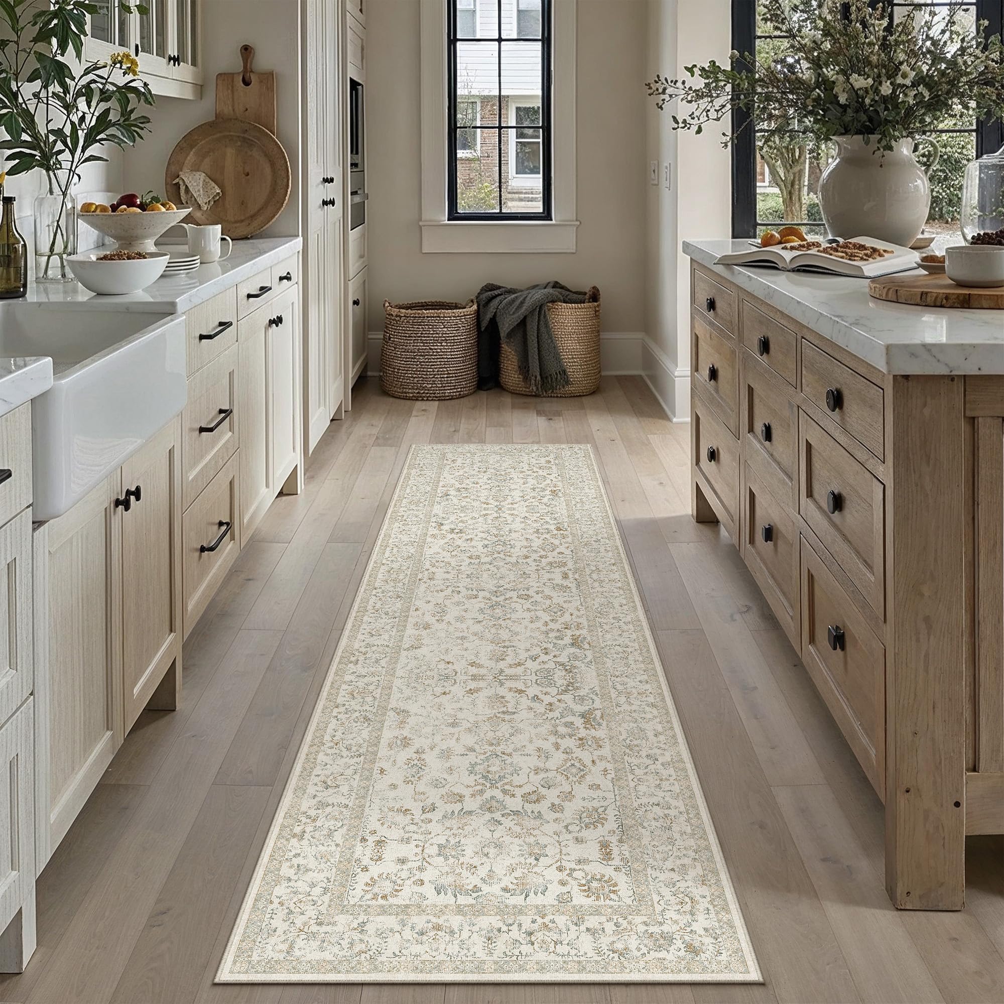PureCozy Runner Rugs for Hallway 60x240cm Long Vintage Floral Area Rug Washable Non Slip Bobo Lounge Bedroom Kitchen Bedside Office Corridor Indoor Bathroom Carpet Dining Living Room, Teal — image 1