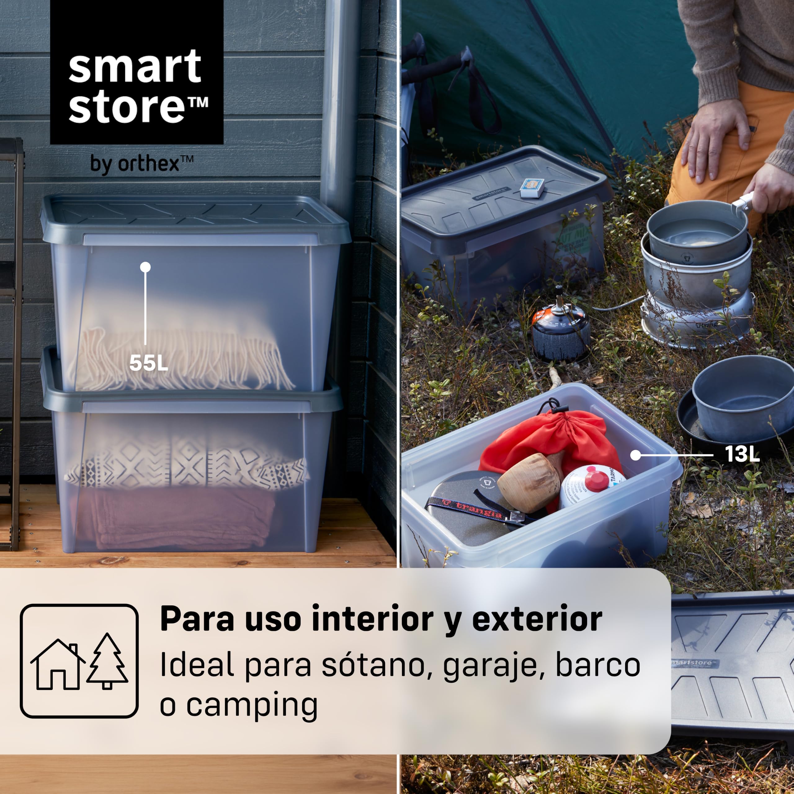 SmartStore Caja Almacenaje con Tapa 34 L I Pack 6 Cajas Apilables I 50 x 40 x 27 cm I Impermeable, Antipolvo I Garaje, Trastero, Sótano I Apta Alimentos I Made in Sweden 10 Años