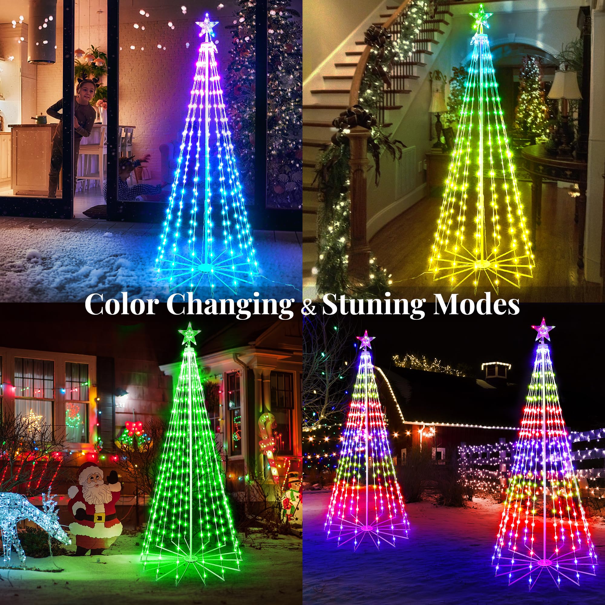 PhilzOps Smart Weihnachtsbaum Lichter, 1,88m 265LEDs Außen Kegelform Weihnachten Lichterkette mit Stern Wasserdicht 16 Millionen RGB Farben Weihnachtsdeko Licht für Garten Party Innen, App-Steuerung