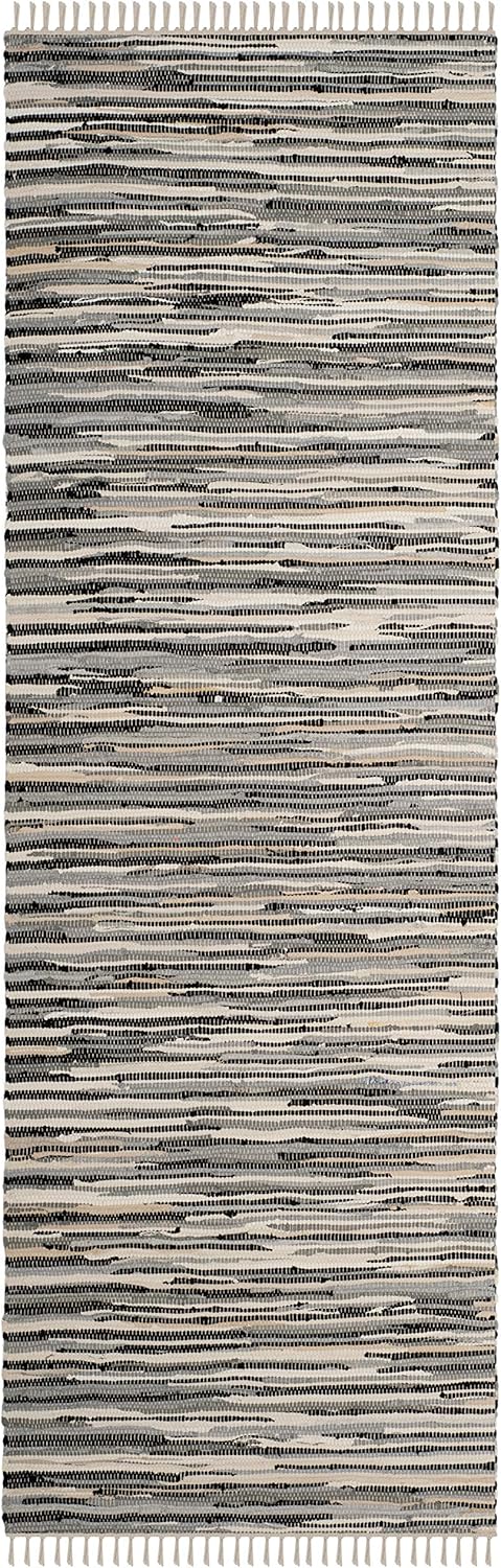 SAFAVIEH Rag Rug Collection Runner Rug - 2'3" x 12', Black & Multi, Handmade Boho Stripe Cotton, Ideal for High Traffic Areas in Living Room, Bedroom (RAR129Q)