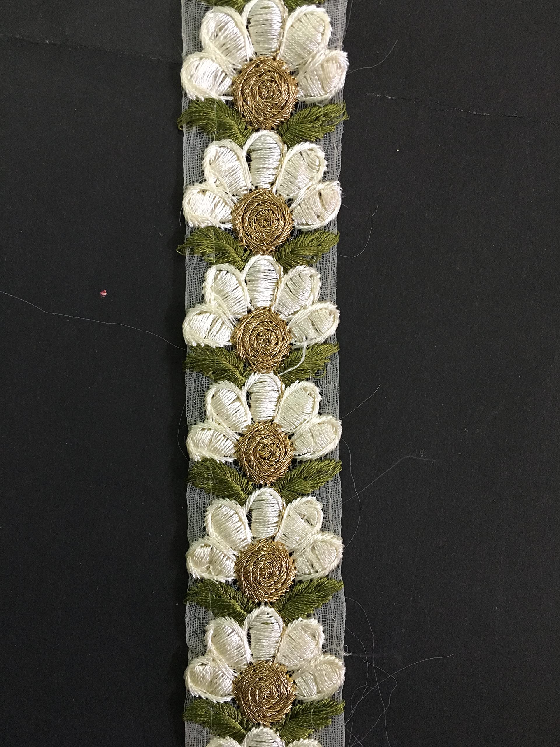 DaSync Off-White Lace Border Materials Embroidered Embroidery Cream Offwhite Golden Sari Floral Flower Saree Blouse Dress Gown Decoration 9 Metre (Offwhite)