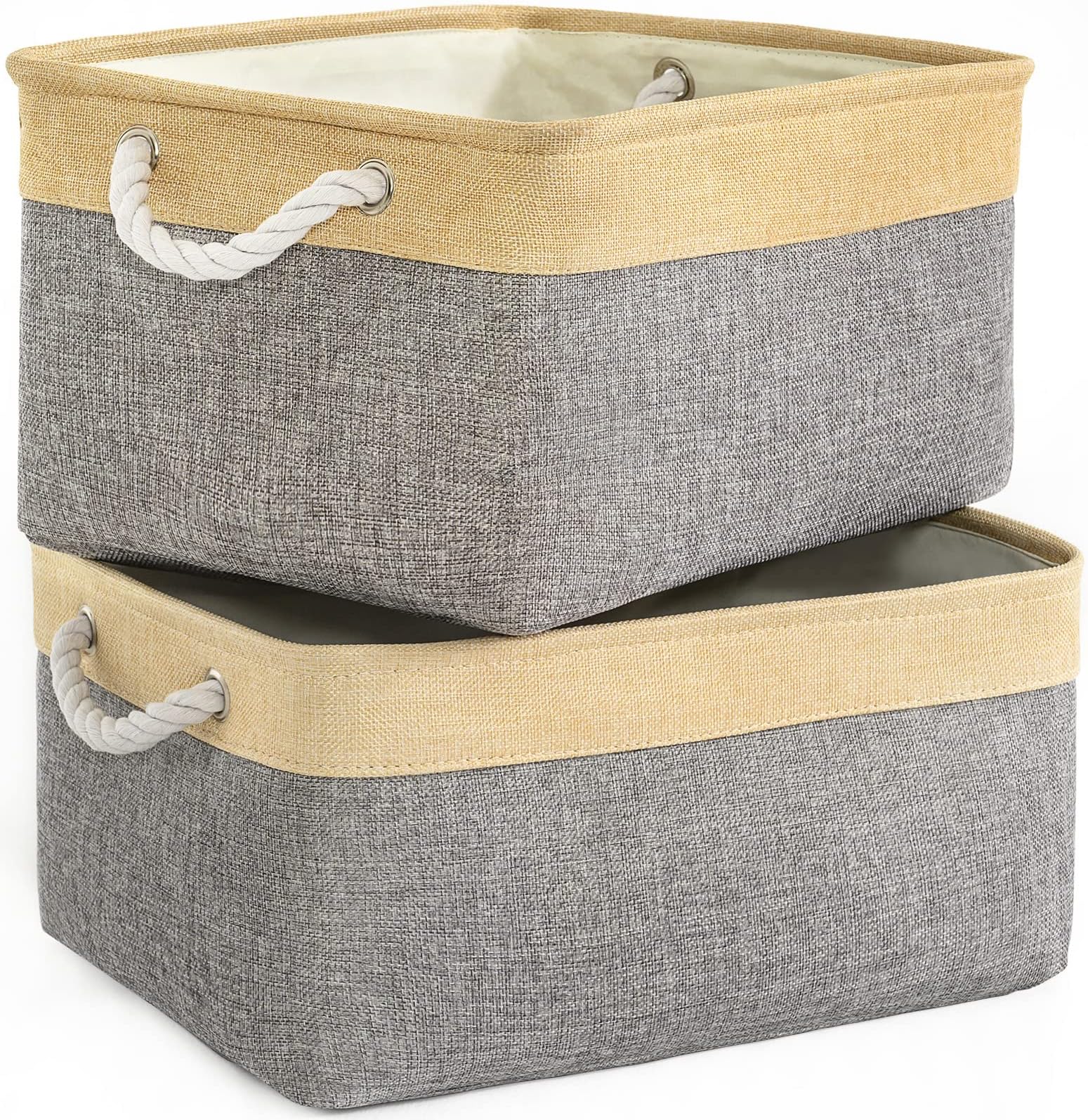 TheWarmHome Storage Basket for Organizing - 3 Pack 14x10x7 inch Large Collapsible Storage Bin for Shelves, Fabric Storage Cubes for Organizer ClosetCloth Gift Toy (Grey & Gold)