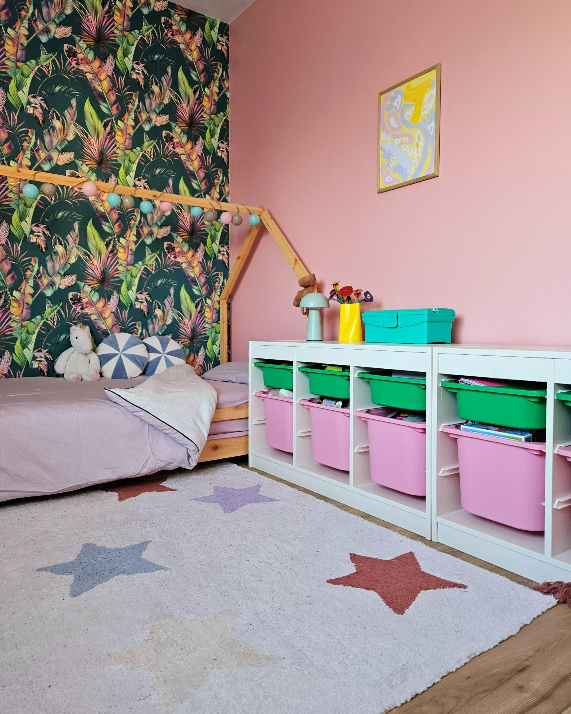 Beliani Alfombra Infantil algodón Estampado Estrellas con borlas 140 x 200 cm Tejida a Mano Multicolor Merevi