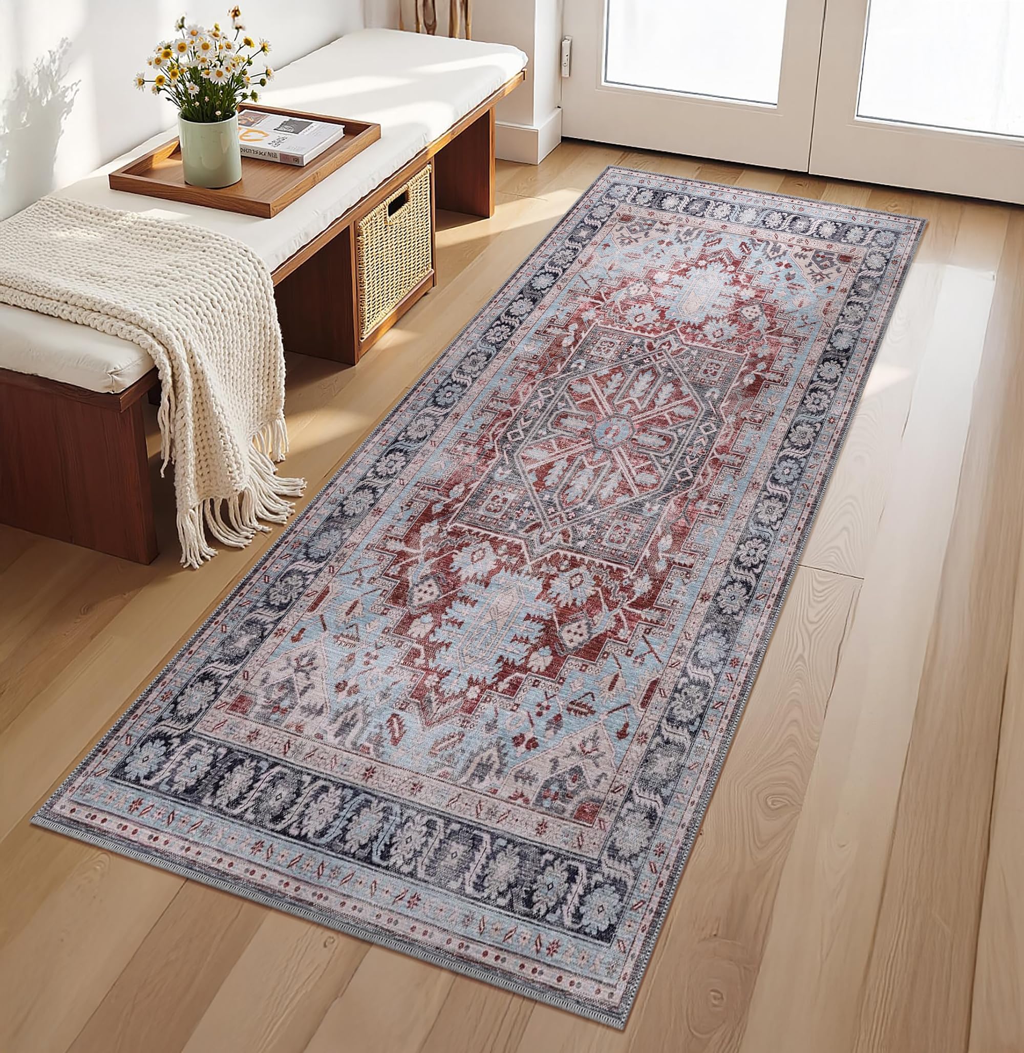 RUGS DEPOT Machine Washable Area Rug for Living Room 80x150 cm – 4 mm Thin Vintage Chenille Carpet with Non-Slip Cotton Backing | Soft Low-Pile Washable Rug for Bedroom & Hallway — image 1