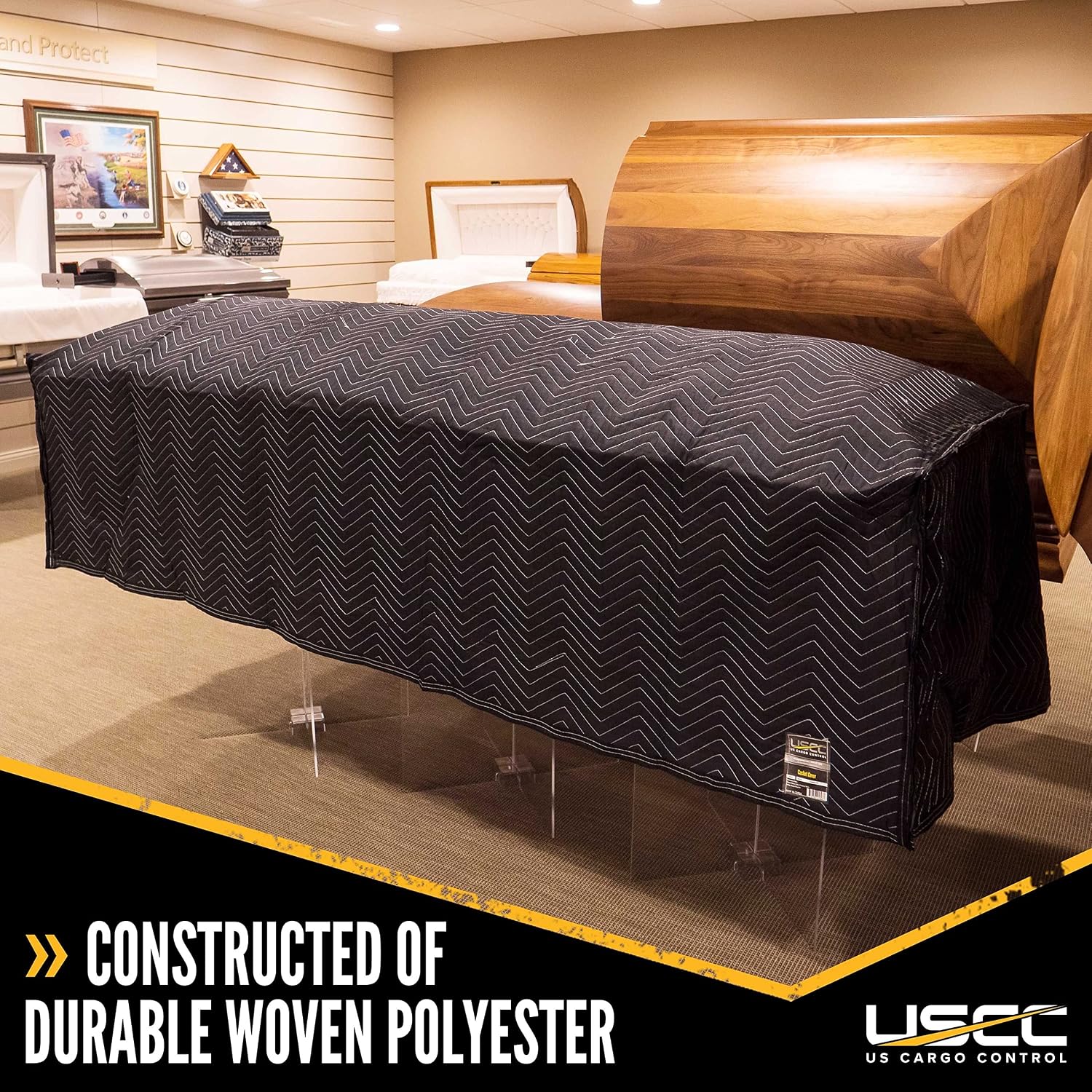 US Cargo Control Quilted Casket Cover - Black/White Furniture Pad for Moving/Storage - Essential Moving Supplies - Cotton/Polyester Blend - 86 x 32 Inches - 7 Pounds - Washable, Reusable