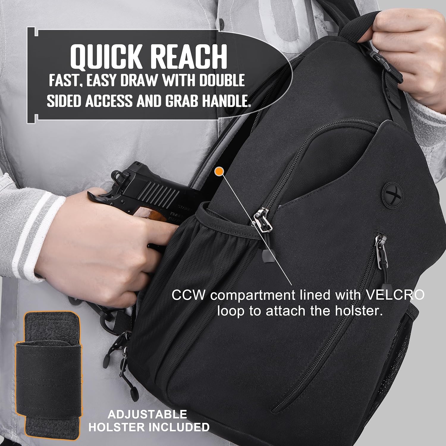 DEYACE Concealed Carry Bag for Men, YKK Zippers Large Crossbody Sling Backpack edc Bag with Gun Holsters, Travel Hiking Chest Pack Daypack