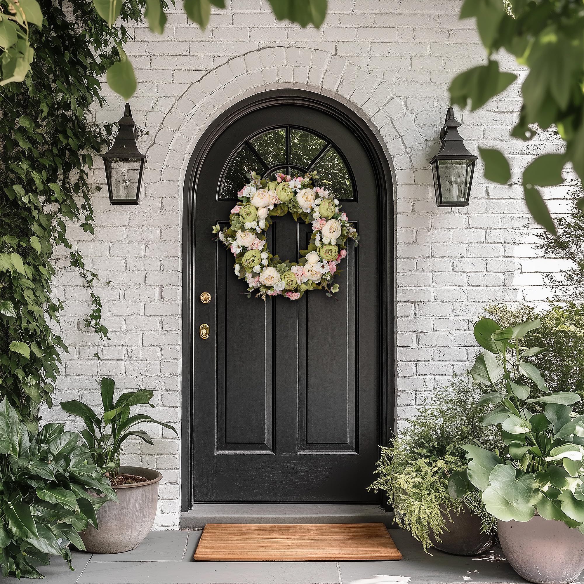 Ghirlanda di peonie da 58,4 cm, ghirlanda floreale artificiale per porta d'ingresso, decorazione da parete, decorazione per la casa, festival, celebrazioni, feste di nozze, nuovi proprietari,