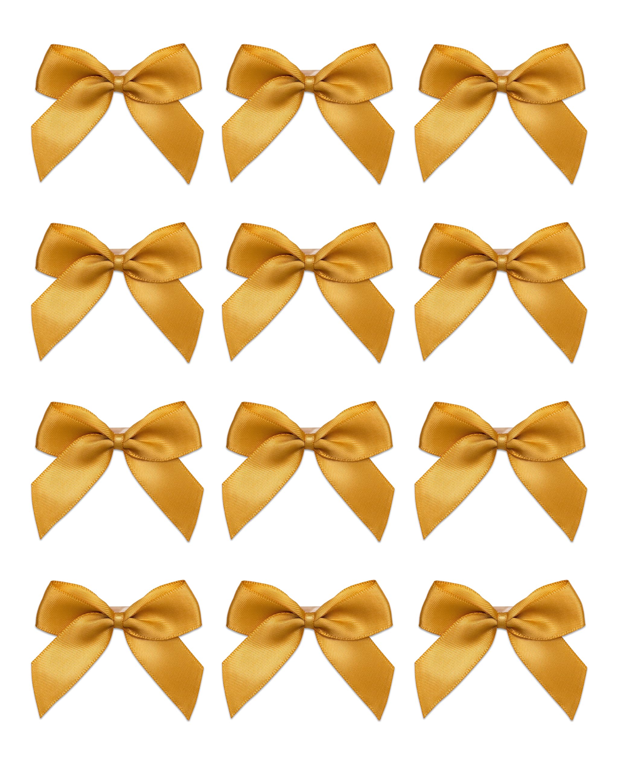 Italian Options Small Satin Ribbon Bows, Self Adhesive Bow Decorations for Crafts, Gift Wrap, Hampers, Hair Bows, Wedding Stationery, Floristry, Christmas, Cakes, Crafting, Antique Gold, 24 Pack, 5 cm — image 1