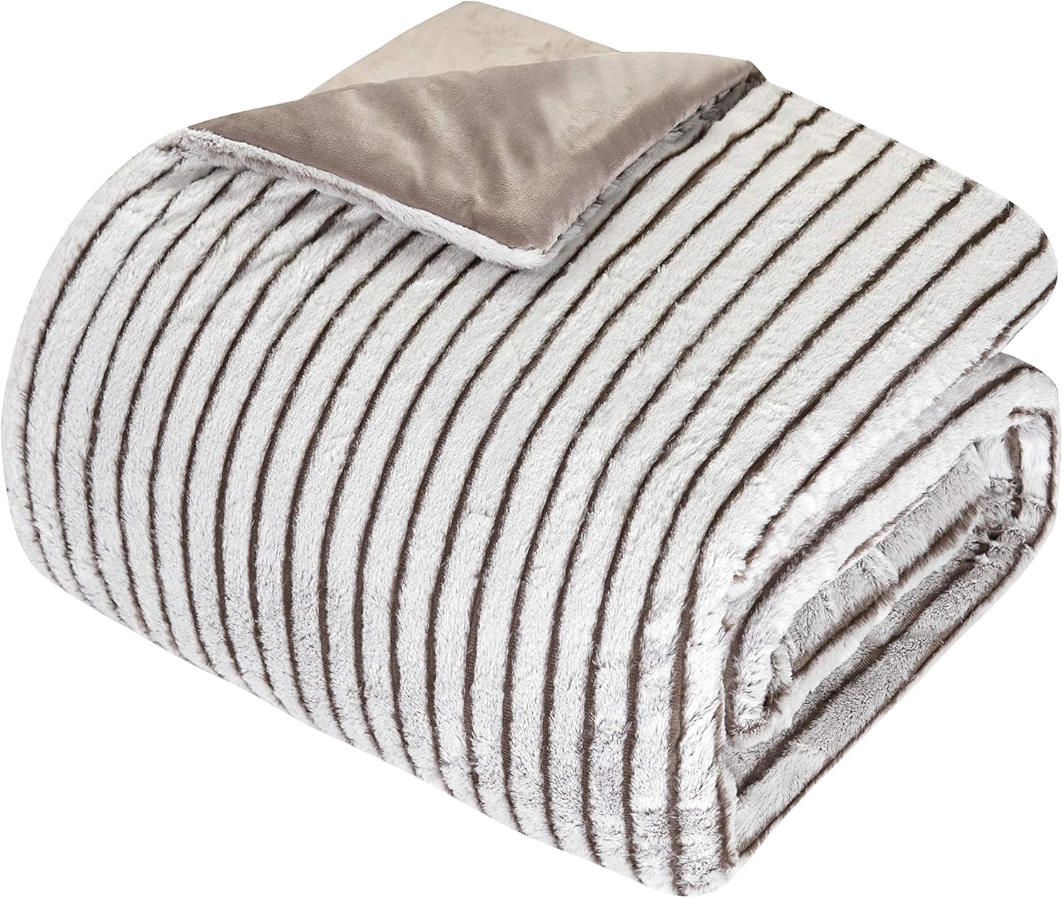 Dearfoams Drydon Stripe Plush 3 piece Soft Comforter Set with Mink Reverse, Queen Size