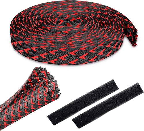 GearIT (25 Feet, 3/4 Inch) Split Sleeve Cord Covers Cable Protector Wire Loom Tubing Cable Management Sleeve for PC Computer - Chewing Cord Protectors from Pets, Cats, Dogs, Rabbits - Black/Red