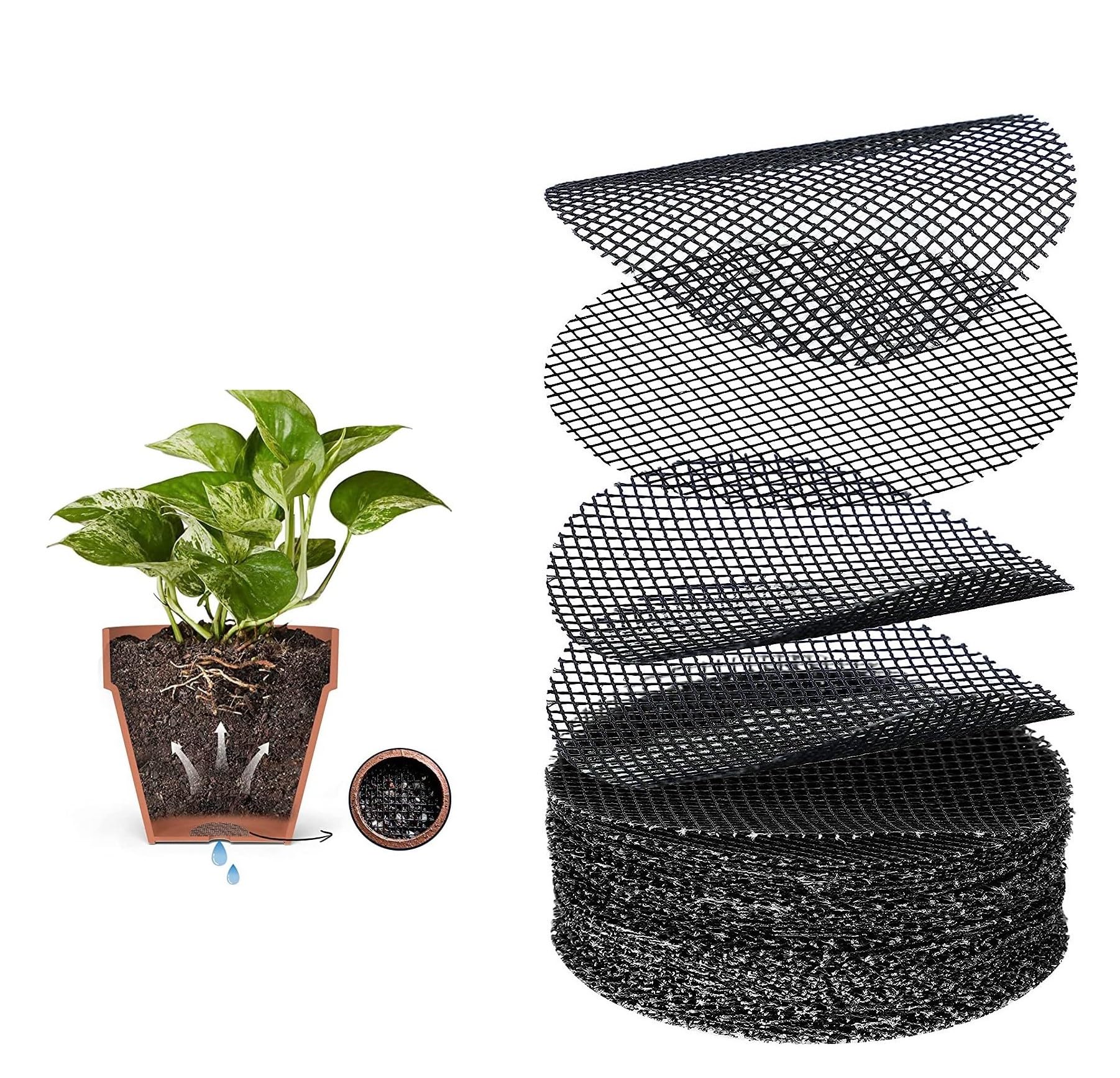 Botany Spot 50Pcs Flower Pot Hole Mesh Pad for Keep Soil from Flowing Away, Two Sizes 11 cm/ 5.5cm Round Drainage Hole Screens for Bonsai Pot, Succulent & Table Top Planters (BLACK-11 Cm -50 Pcs) (B0CG1WVWPJ) Amazon Price History, Amazon Price Tracker