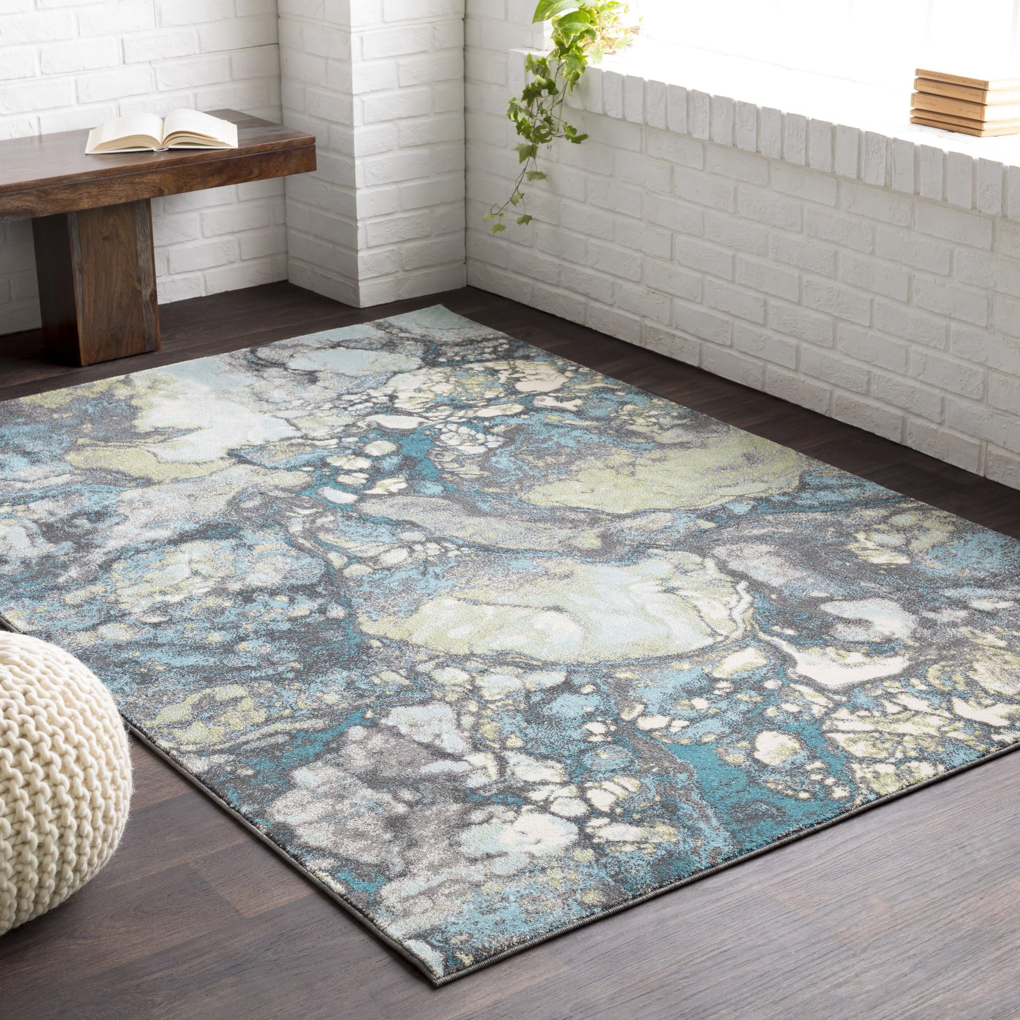 Kerry Gray, Blue and Green Modern Area Rug 5'2" x 7'6"