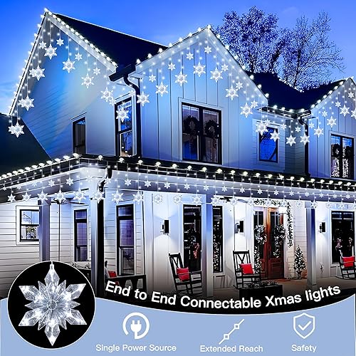 Miniatura 2 de Tira de luces de Navidad con forma de copo de nieve para exteriores, 8.2 pies, 144 luces LED conectables, luces de carámbano colgantes para casa,