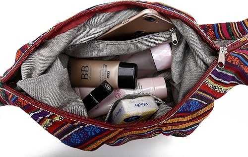Vista 5 de Bolsa de hombro para mujer, de lona en estilo hippiebohemio para llevar cruzada al hombro, disponible en diferentes colores y estampados