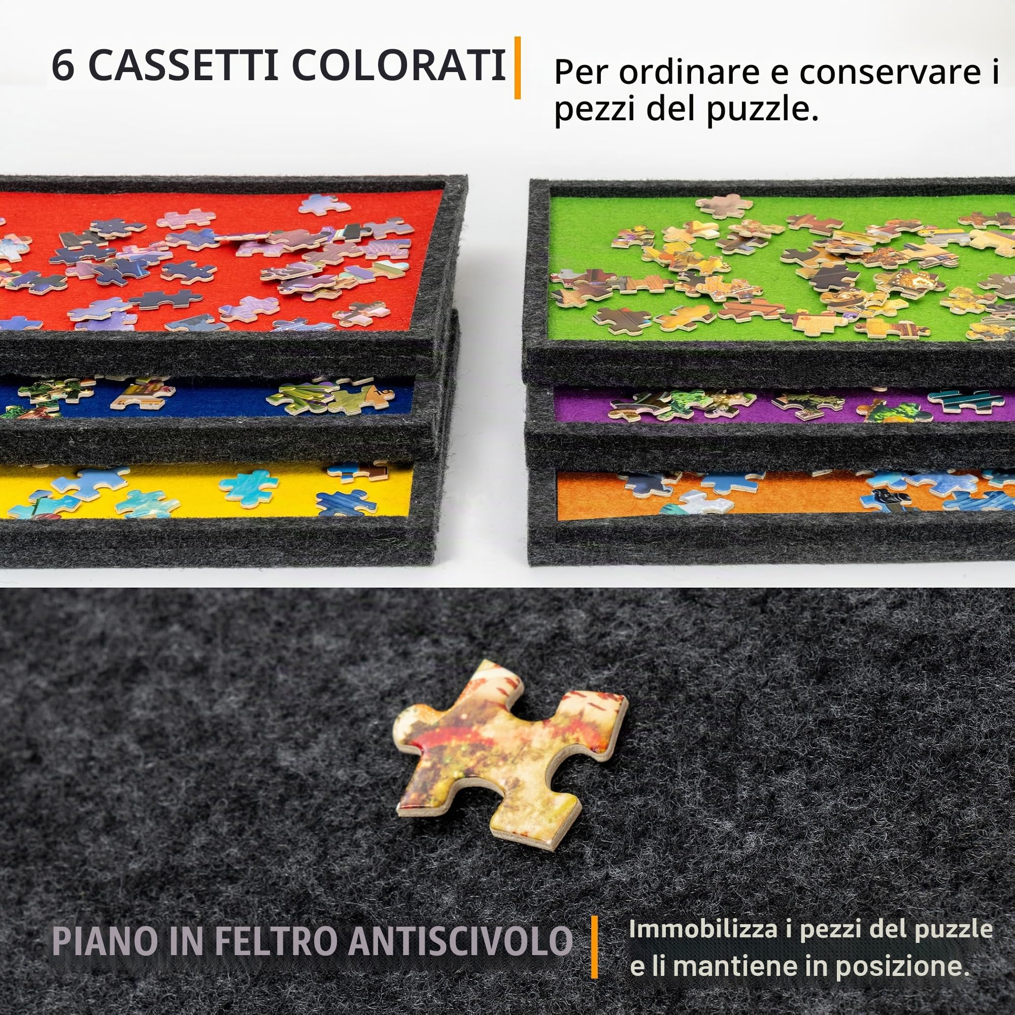 Lavievert Tavolo puzzle pieghevole e inclinabile da 2000 pezzi, con supporto e copertura progettati 2 in 1, leggero piano di puzzle in feltro con 6 cassetti colorati, tavola portatile per puzzle per