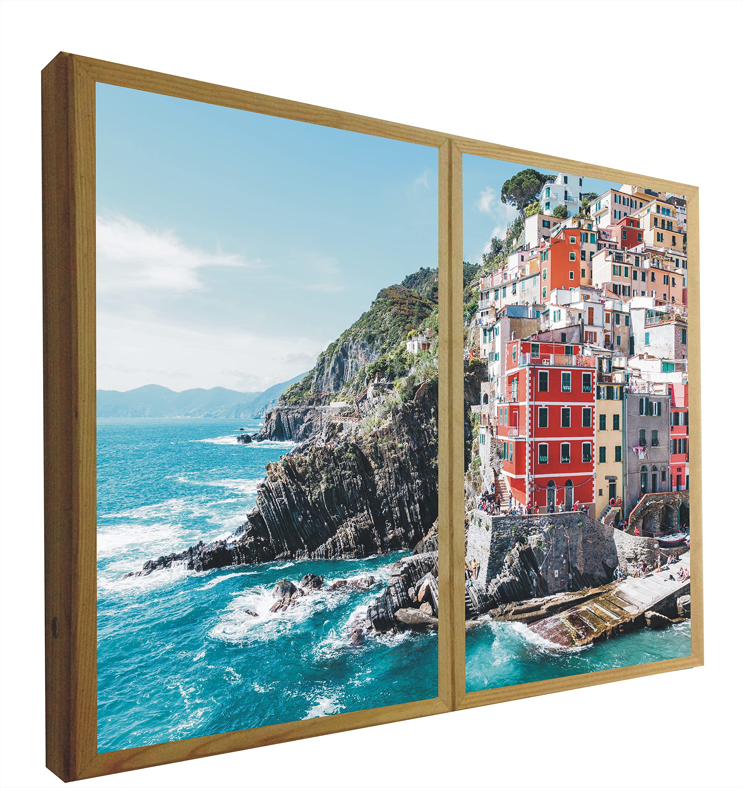 Fenêtres décoratives rétroéclairées de style vintage avec vue panoramique de Cinque Terre