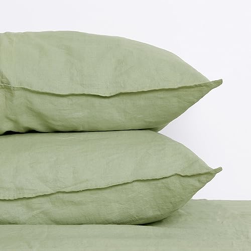Miniatura 3 de L Linen World Juego de 2 fundas de almohada de lino 100% lino natural francés, fundas de almohada de lino lavado que absorben la humedad, tamaño