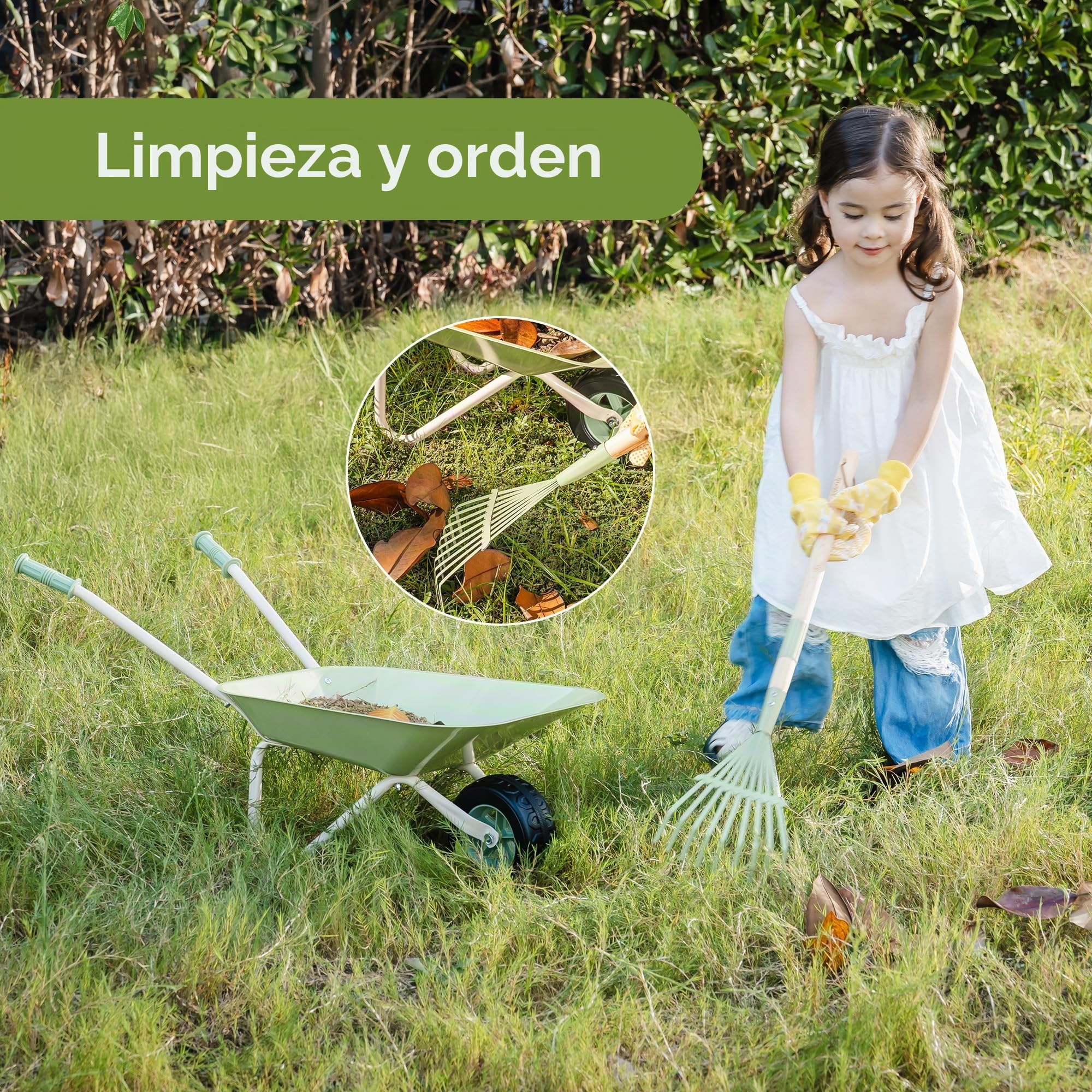 ROBUD Juego de jardinería con carretilla para niños, 6 piezas herramientas de jardín a partir de 3 años