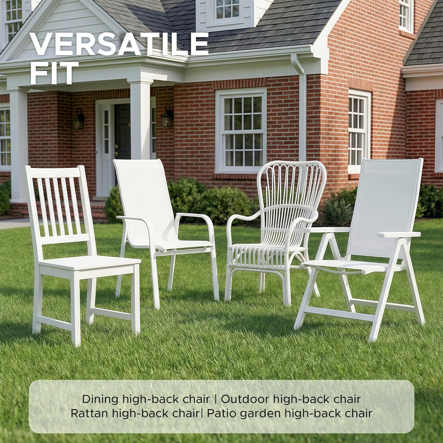 Outdoor Chair Cushions 20x20, Water-Resistant & Fade-Resistant, Patio Furniture Lawn Dining Chair Seat Replacement with High Back, Ties Zipper, Removable Cover, Set of 4, Navy Blue