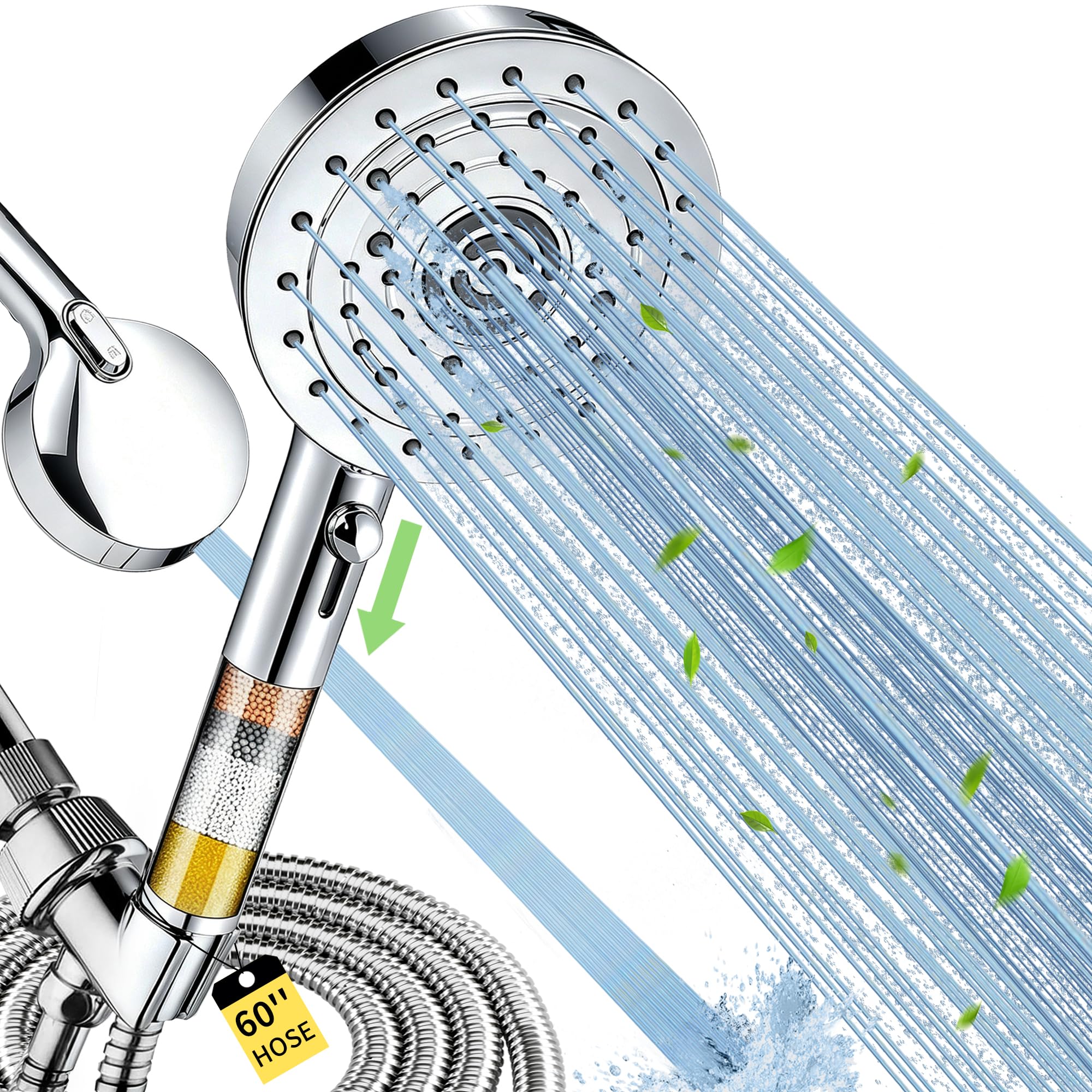 High Pressure Filter Handheld Shower Head with Hose, Chrome